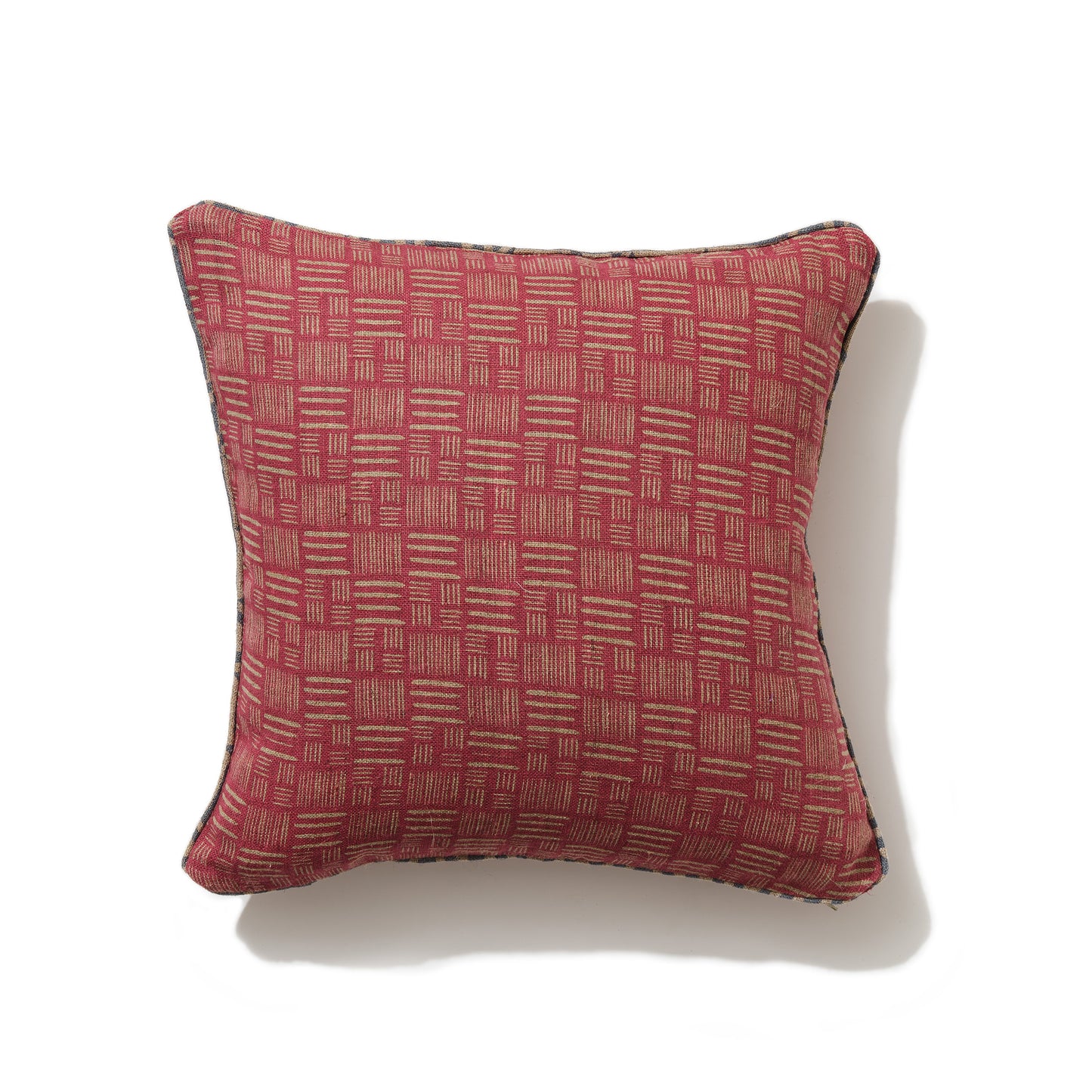 'Raspberry Hash' with 'French Grey Honeycomb' Piping Linen Cushion 45cm x 45cm