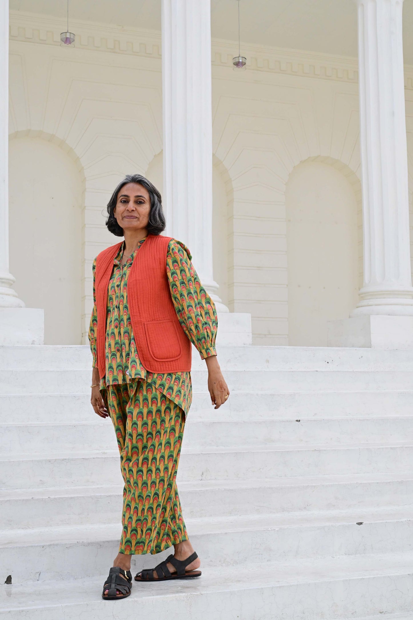 Quilted Reversible Waistcoat in 'Peacock Fan' & 'Rust'
