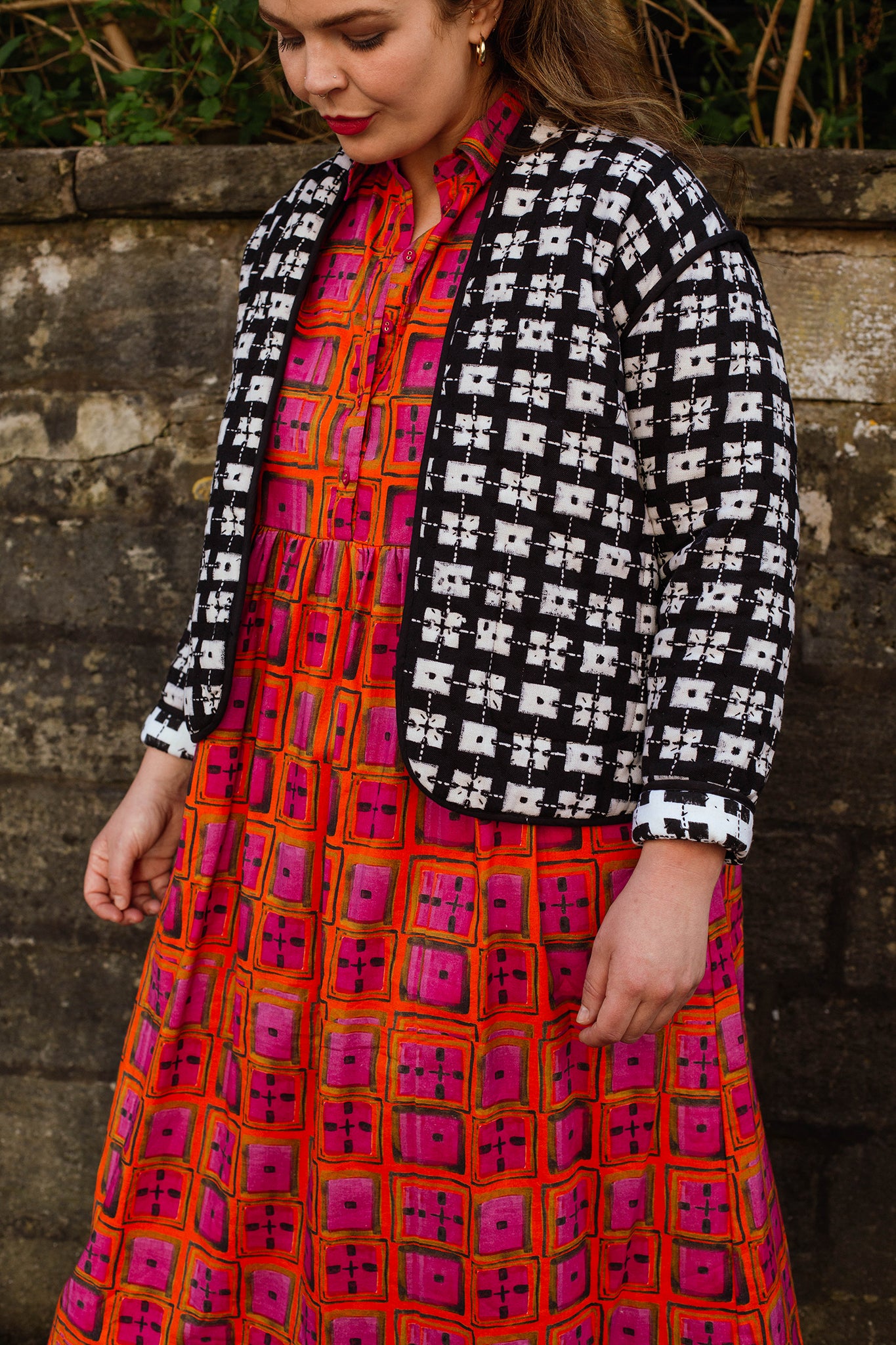 Short Quilted Reversible Jacket in 'Chess Set'
