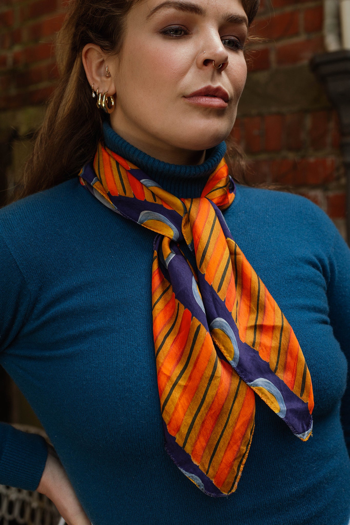 Silky Scarf in 'Oranges on Blue'