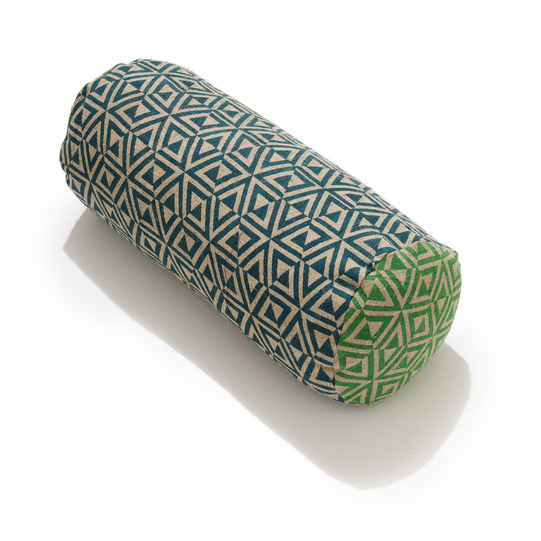 Teal honeycomb and emerald honeycomb linen short bolster 46 x 20cm