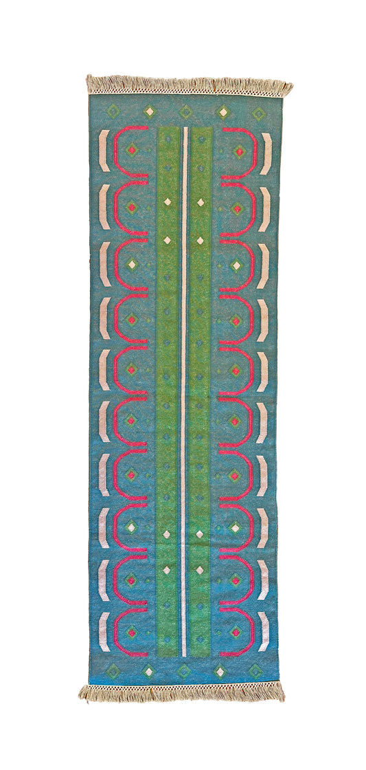 Runner Cotton Rug in 'Teal Shangri La'