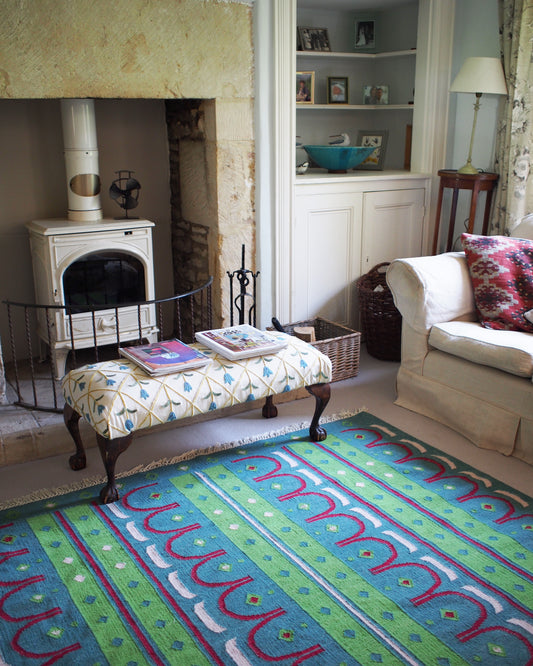 Medium Cotton Rug in 'Teal Shangri La'