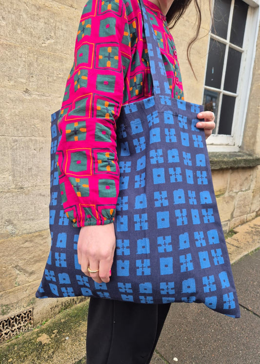 Giant Tote Bag in 'Blue Chess Set' Canvas