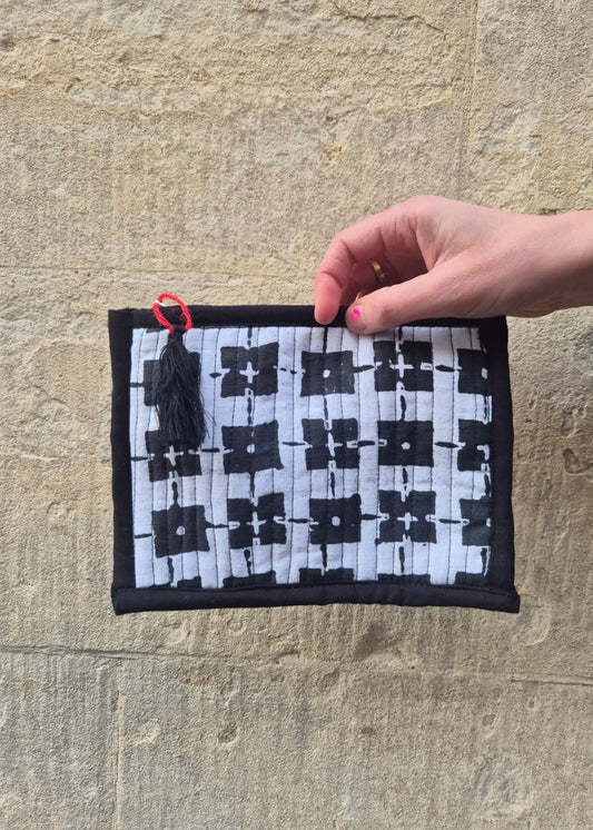 Quilted Pouch 'Black & White Chess set'