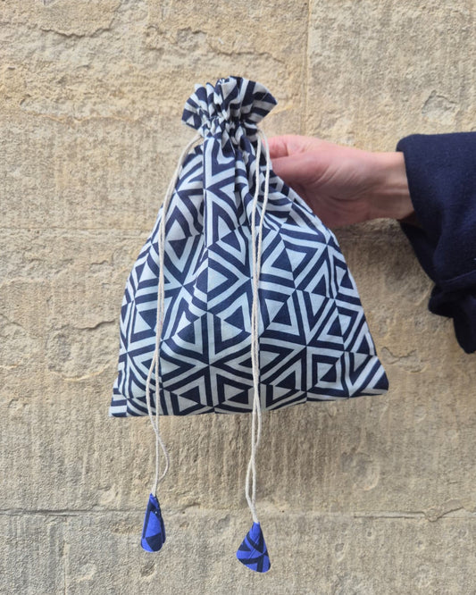 Draw String Bag 'Navy Honeycomb'