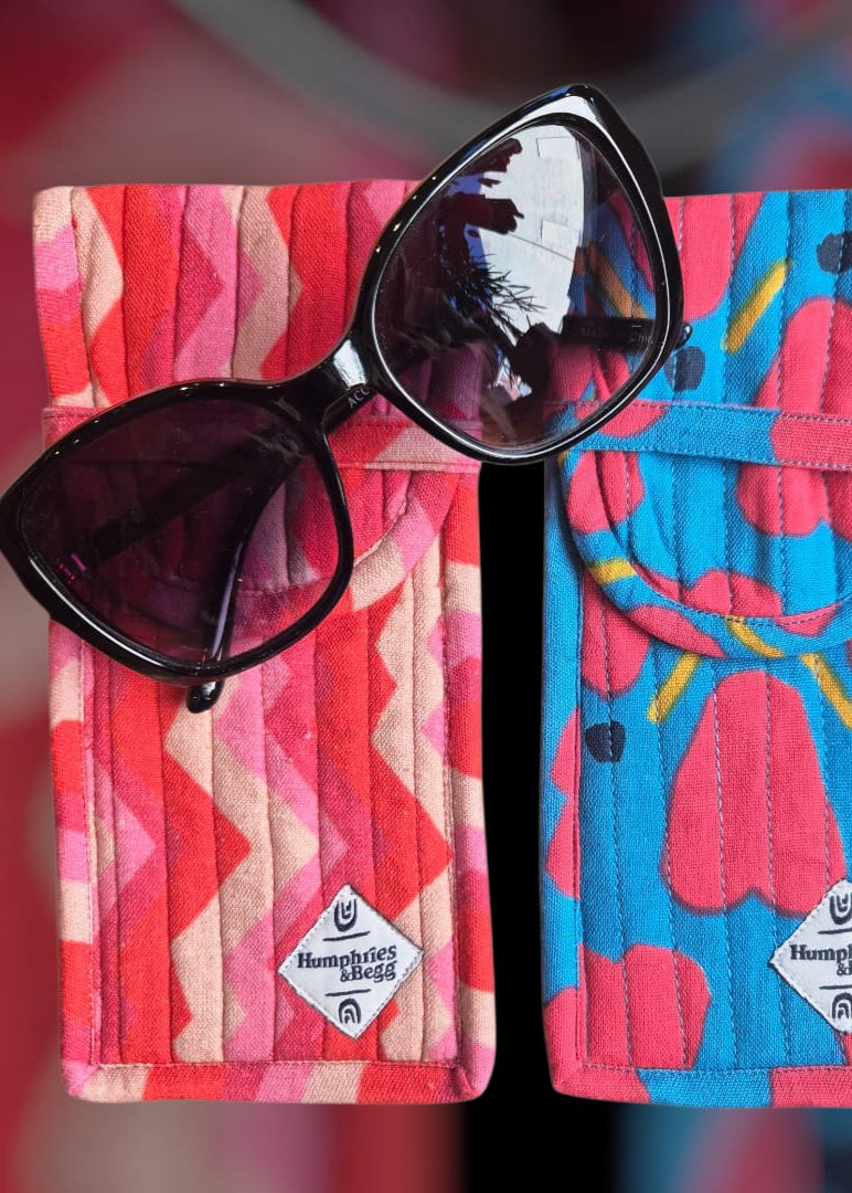 Quilted Glasses Case - Blue Honey Heart