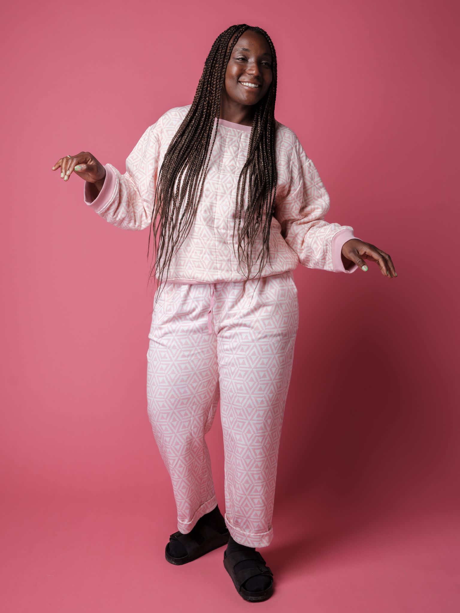 Quilted Jersey Sweatshirt in 'Pink Honeycomb'