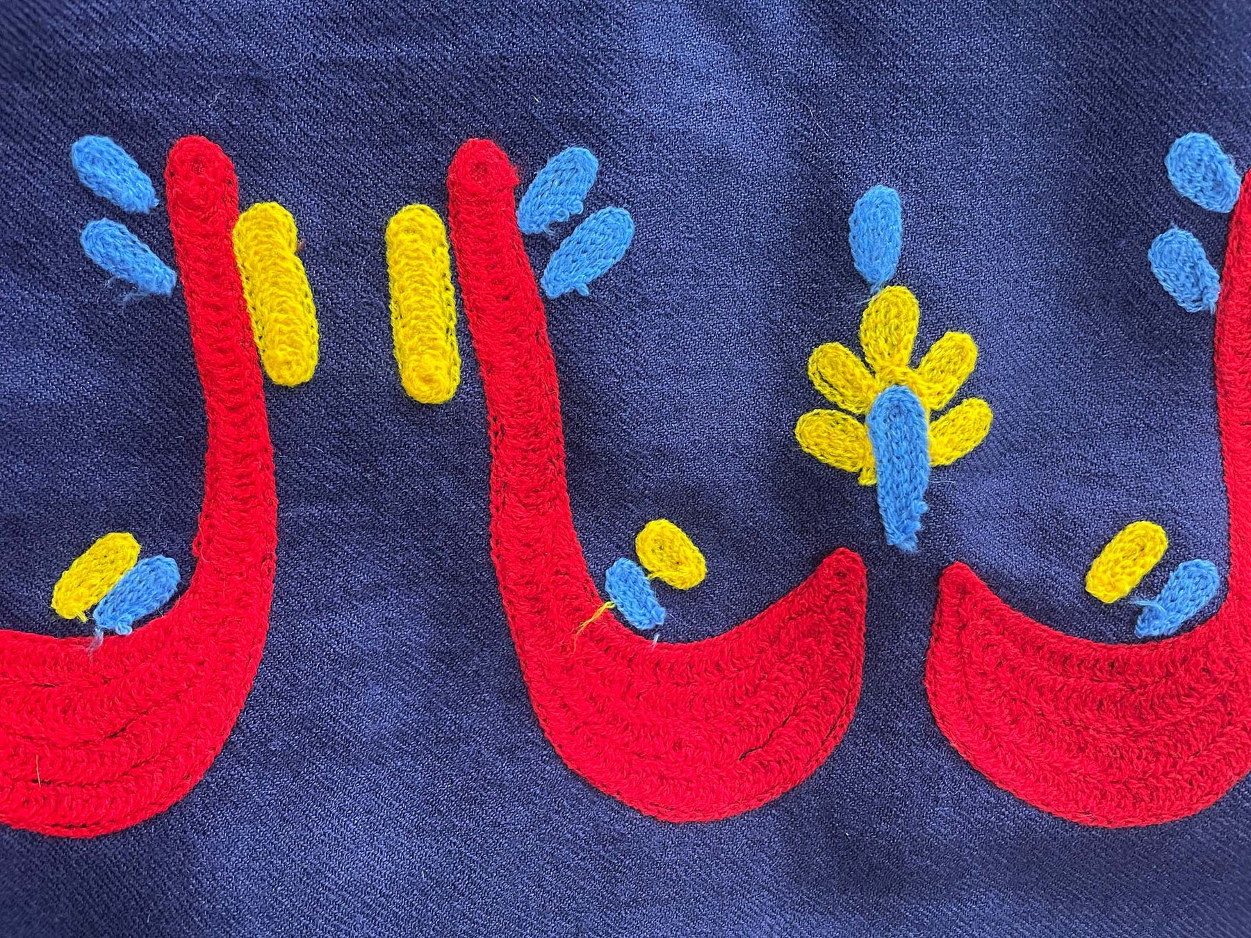 Peacock Crown on Navy Wool Shawl