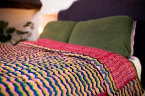 Bed Quilt in 'Flamingo Splits' & 'Festive Dream'
