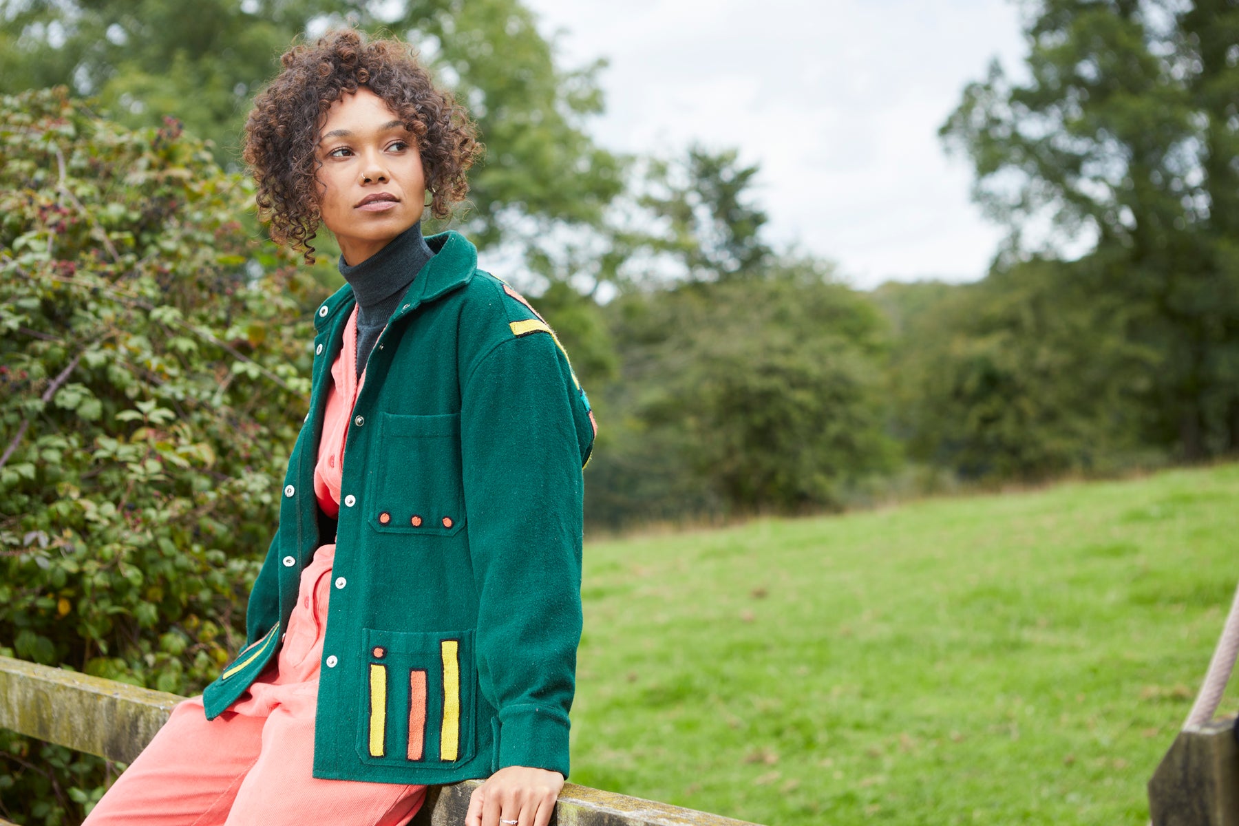 Unisex Embroidered Jacket in 'Green'