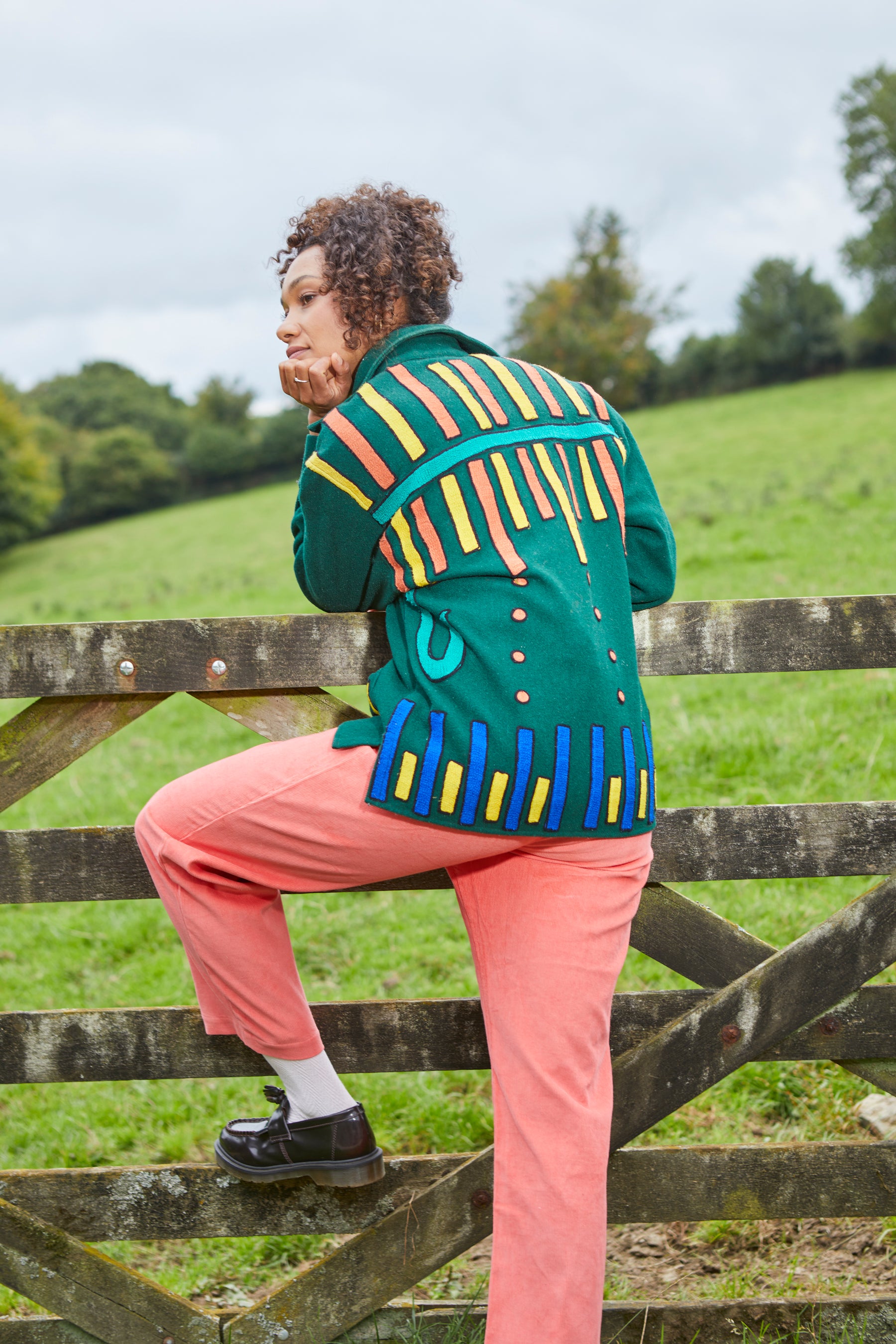 Unisex Embroidered Jacket in 'Green'