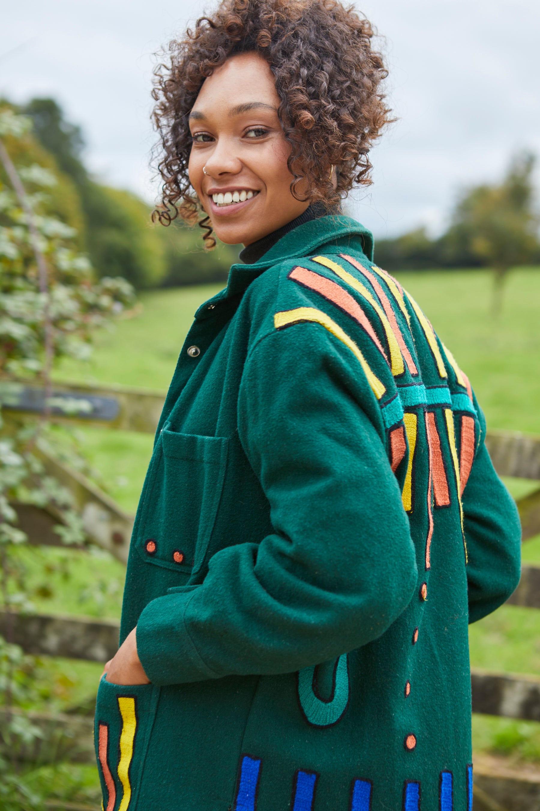 Unisex Embroidered Jacket in 'Green'