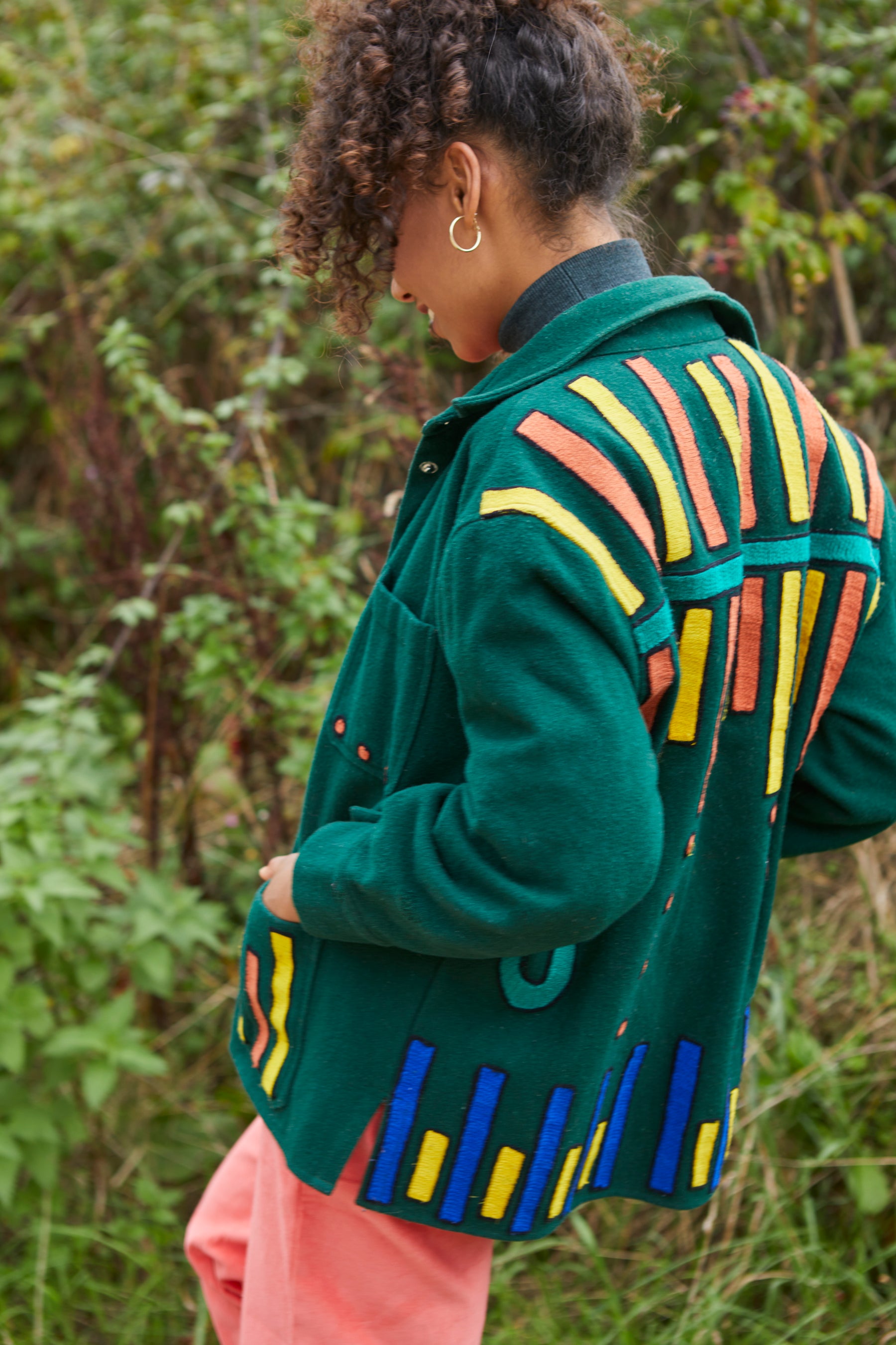 Unisex Embroidered Jacket in 'Green'