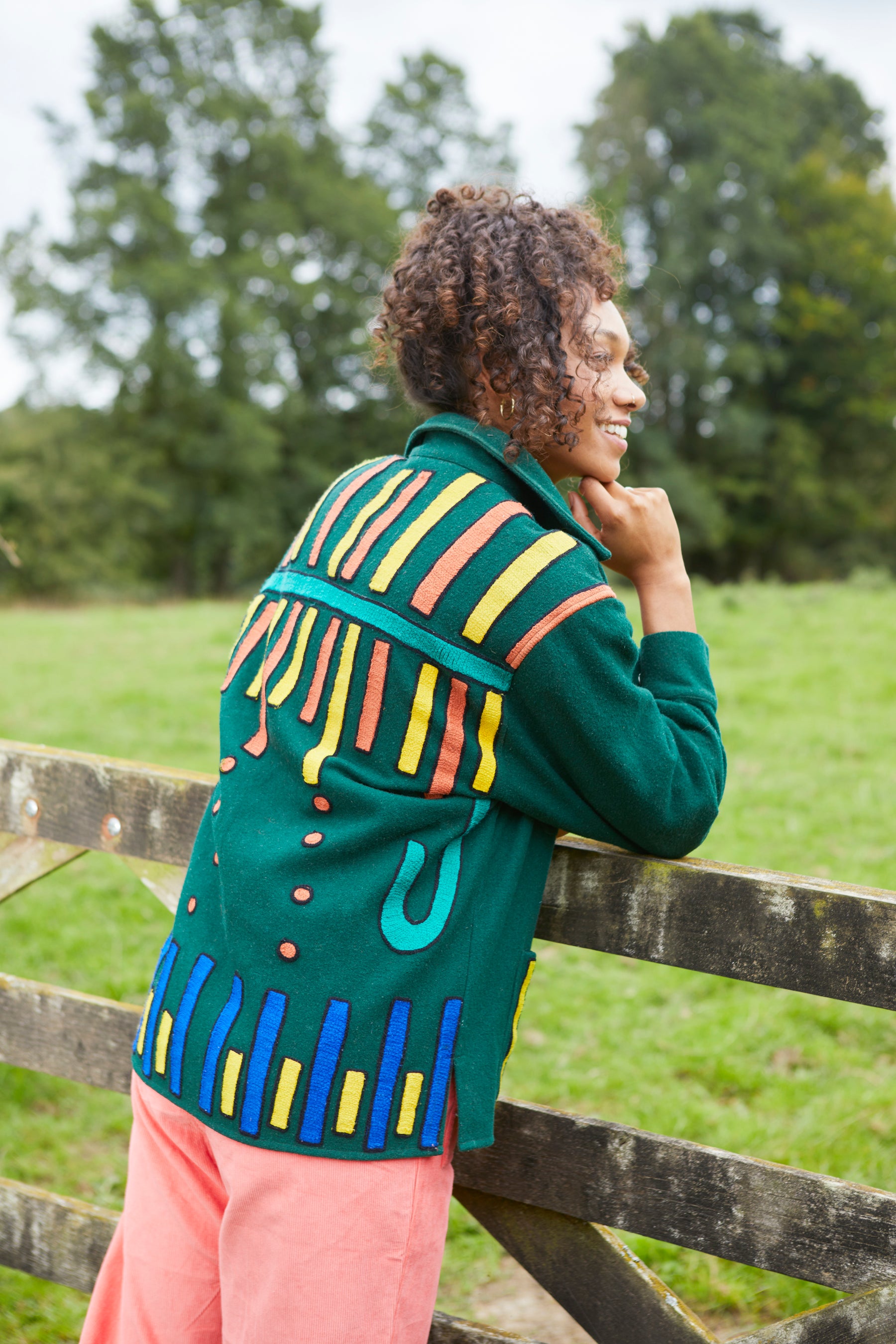 Unisex Embroidered Jacket in 'Green'