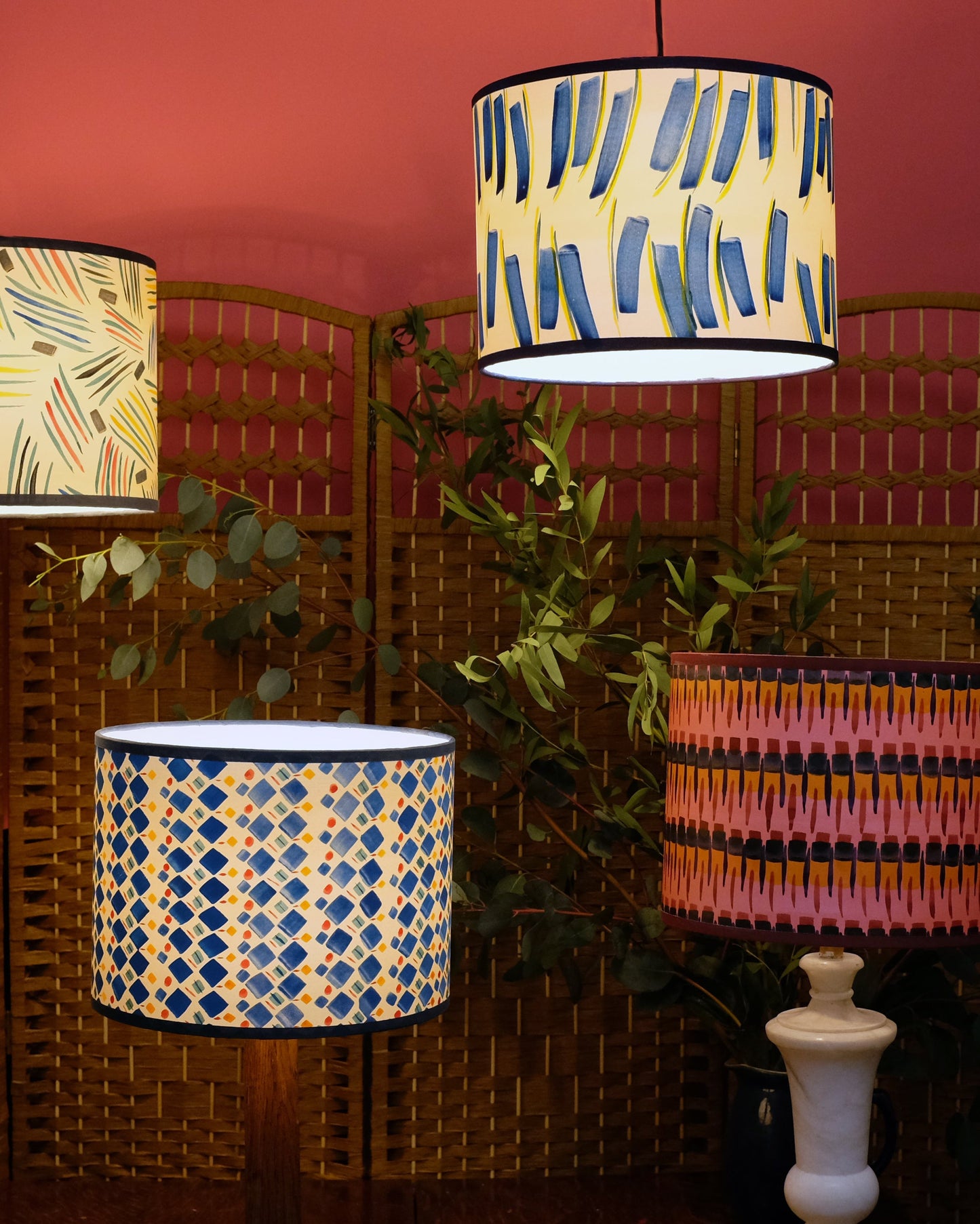 Hand painted lamp in Top and Tail by Claire Cartwright Studio-Humphries and Begg