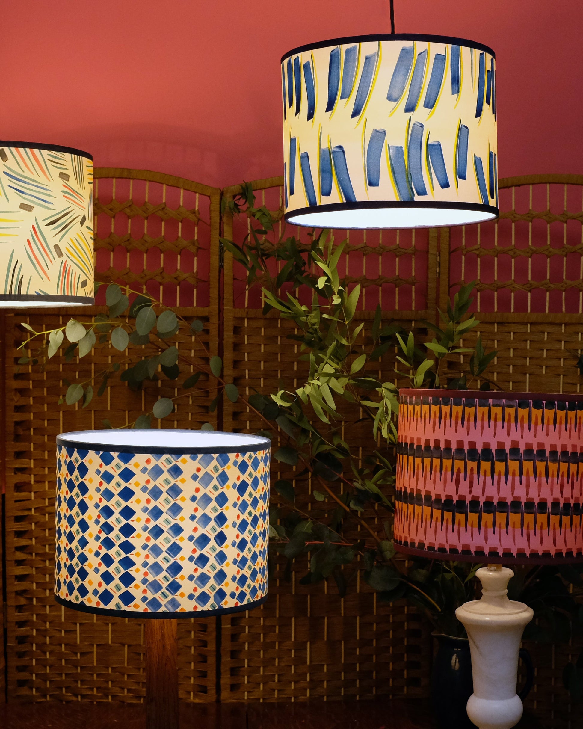 Hand painted lamp in Top and Tail by Claire Cartwright Studio-Humphries and Begg