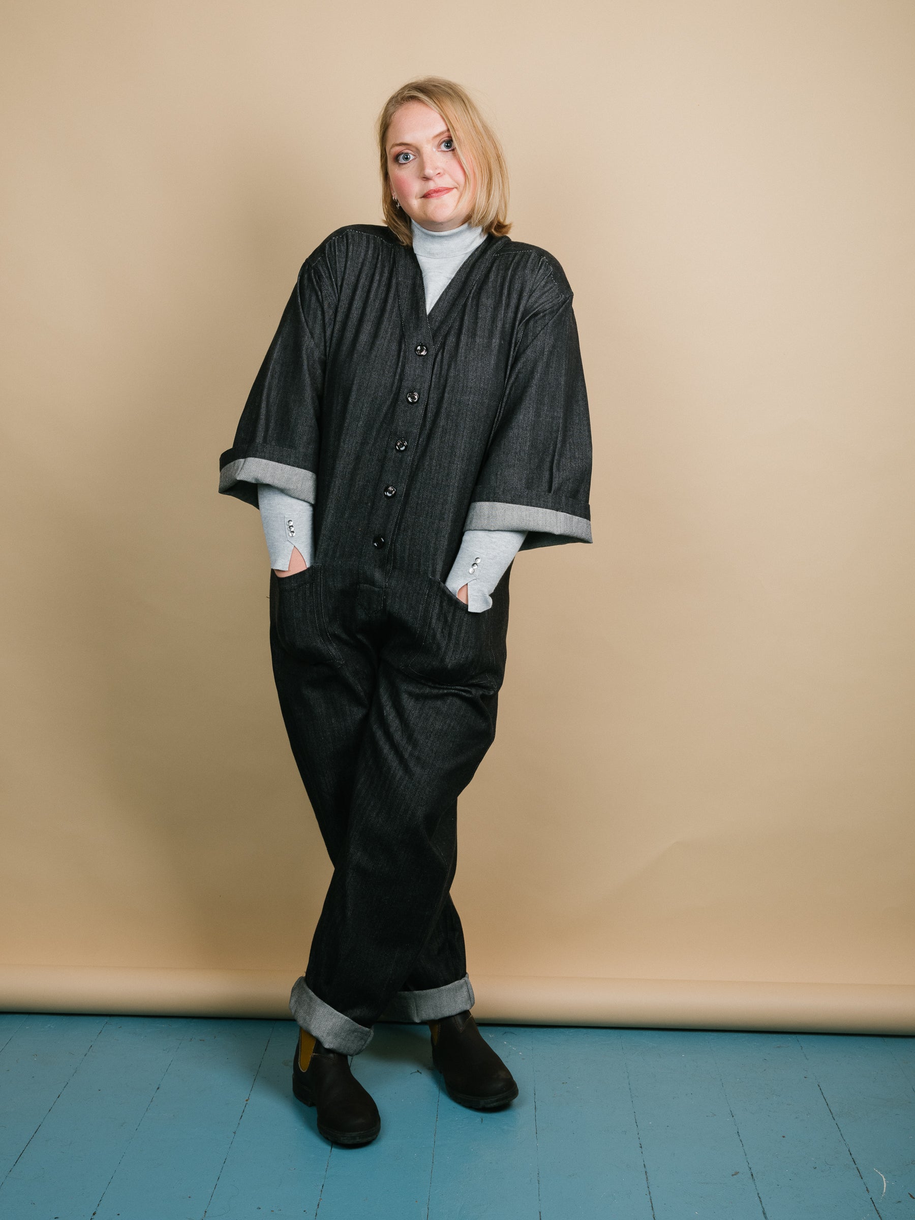 Playsuit in Black recycled Herringbone-Humphries and Begg