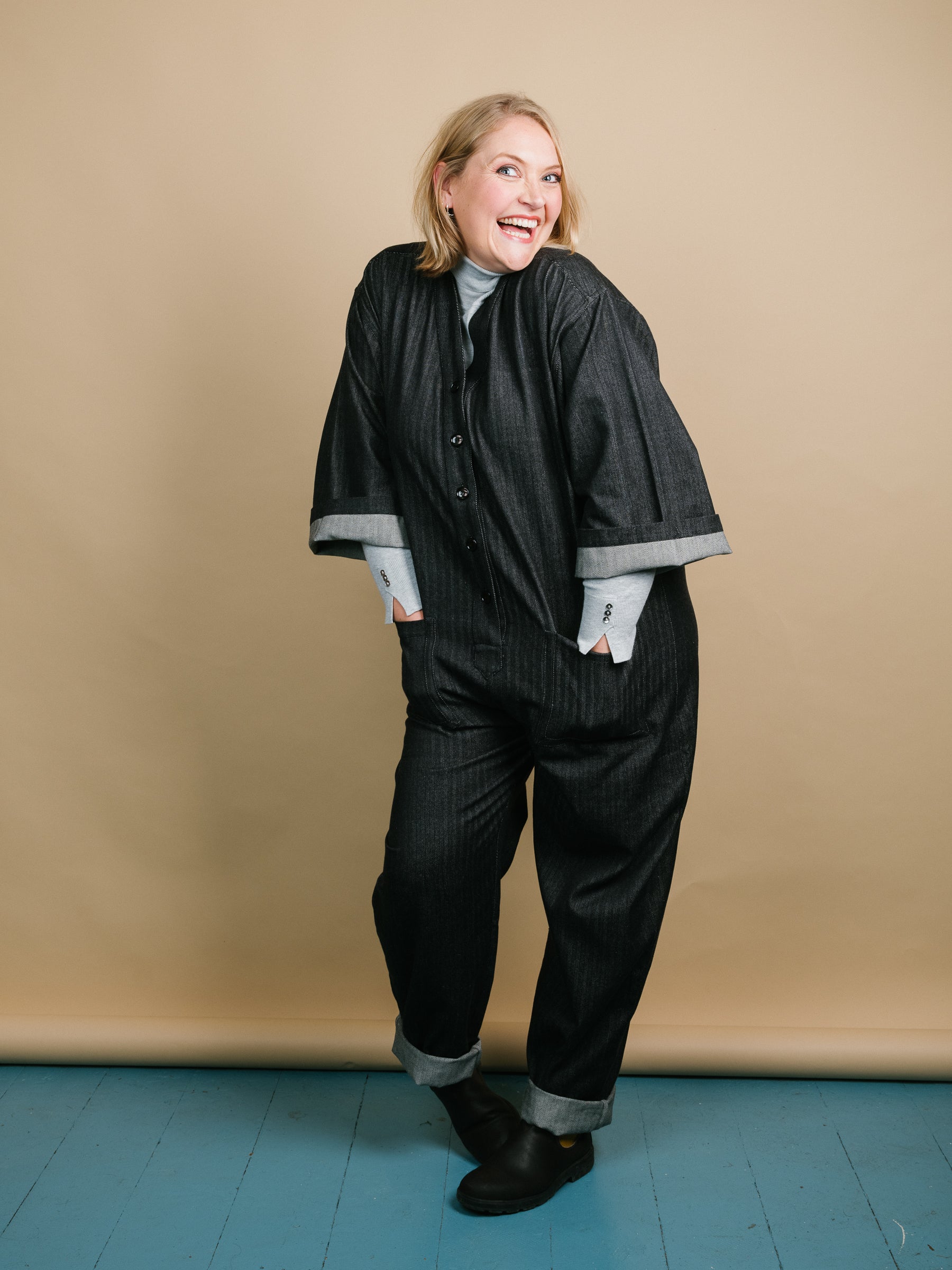 Playsuit in Black recycled Herringbone-Humphries and Begg