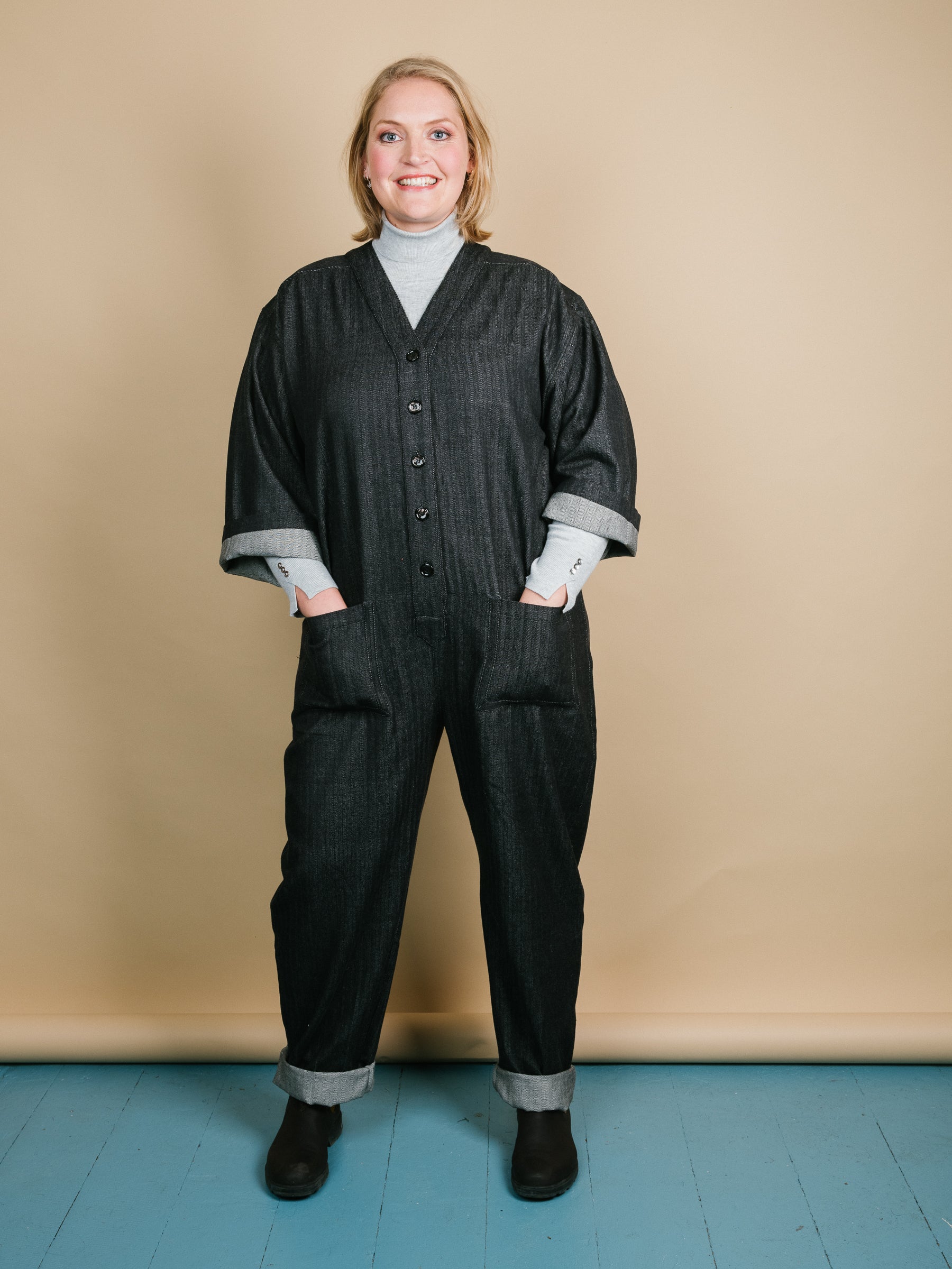 Playsuit in Black recycled Herringbone-Humphries and Begg