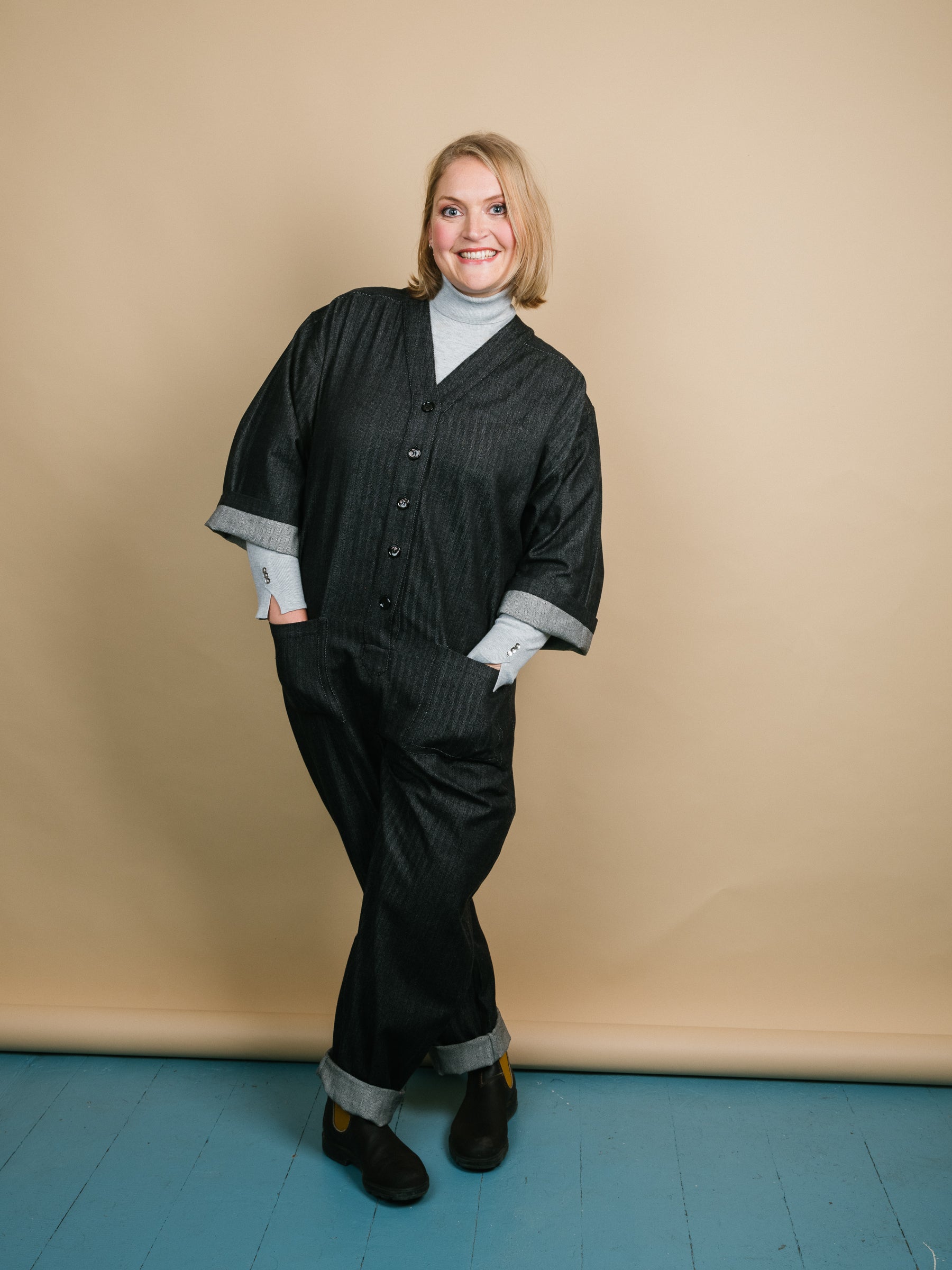 Playsuit in Black recycled Herringbone-Humphries and Begg