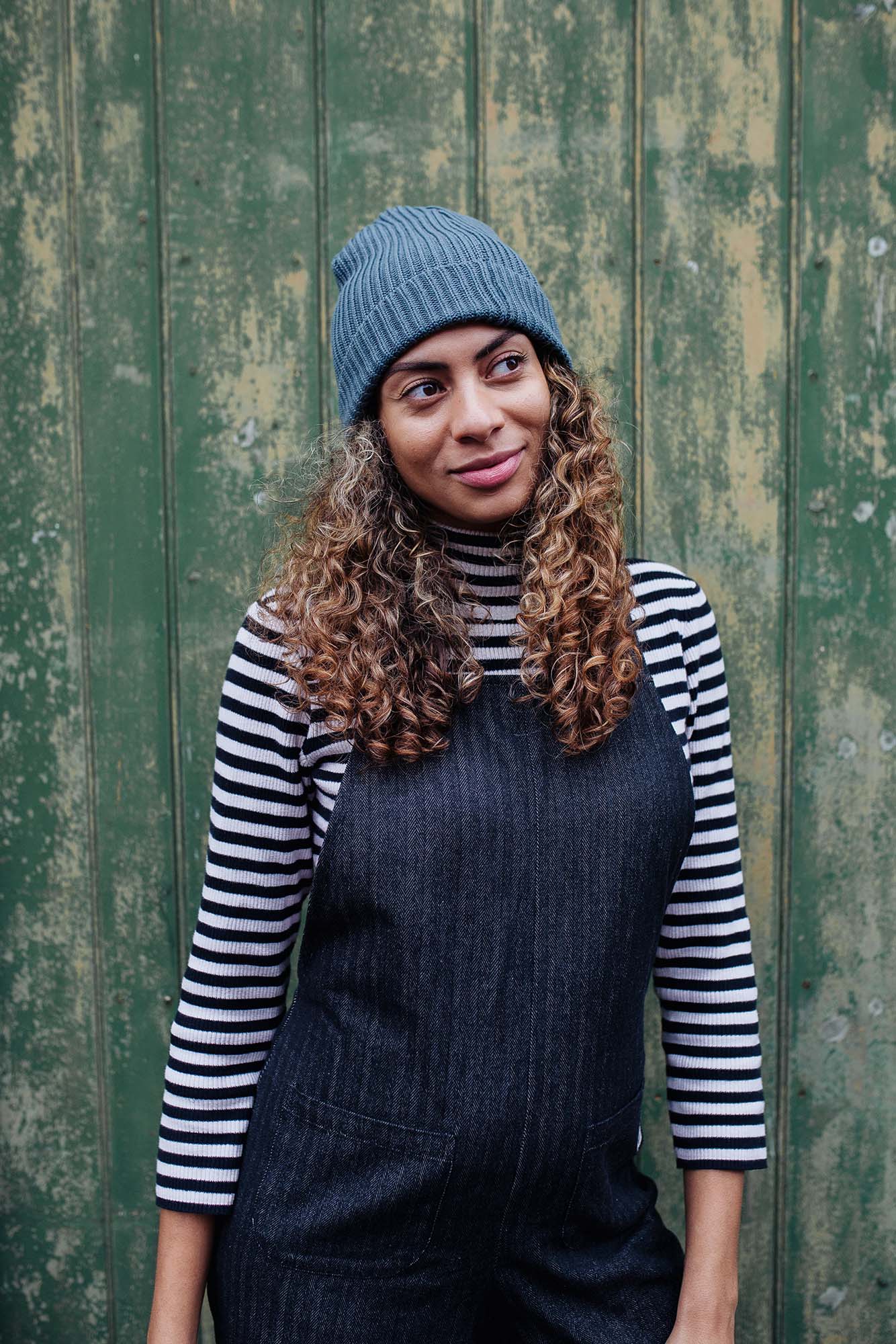 Rosie Dungarees In Herringbone Black Recycled Cotton XS, S & M only