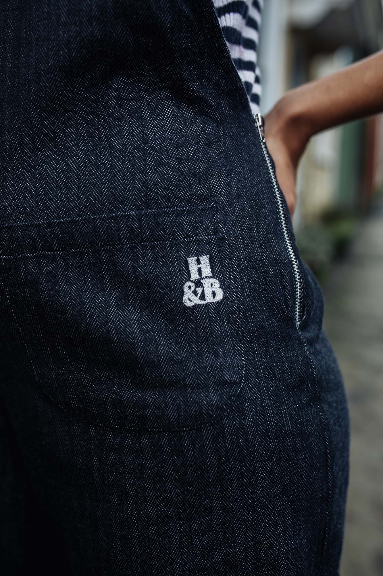 Rosie Dungarees In Herringbone Black Recycled Cotton XS, S & M only