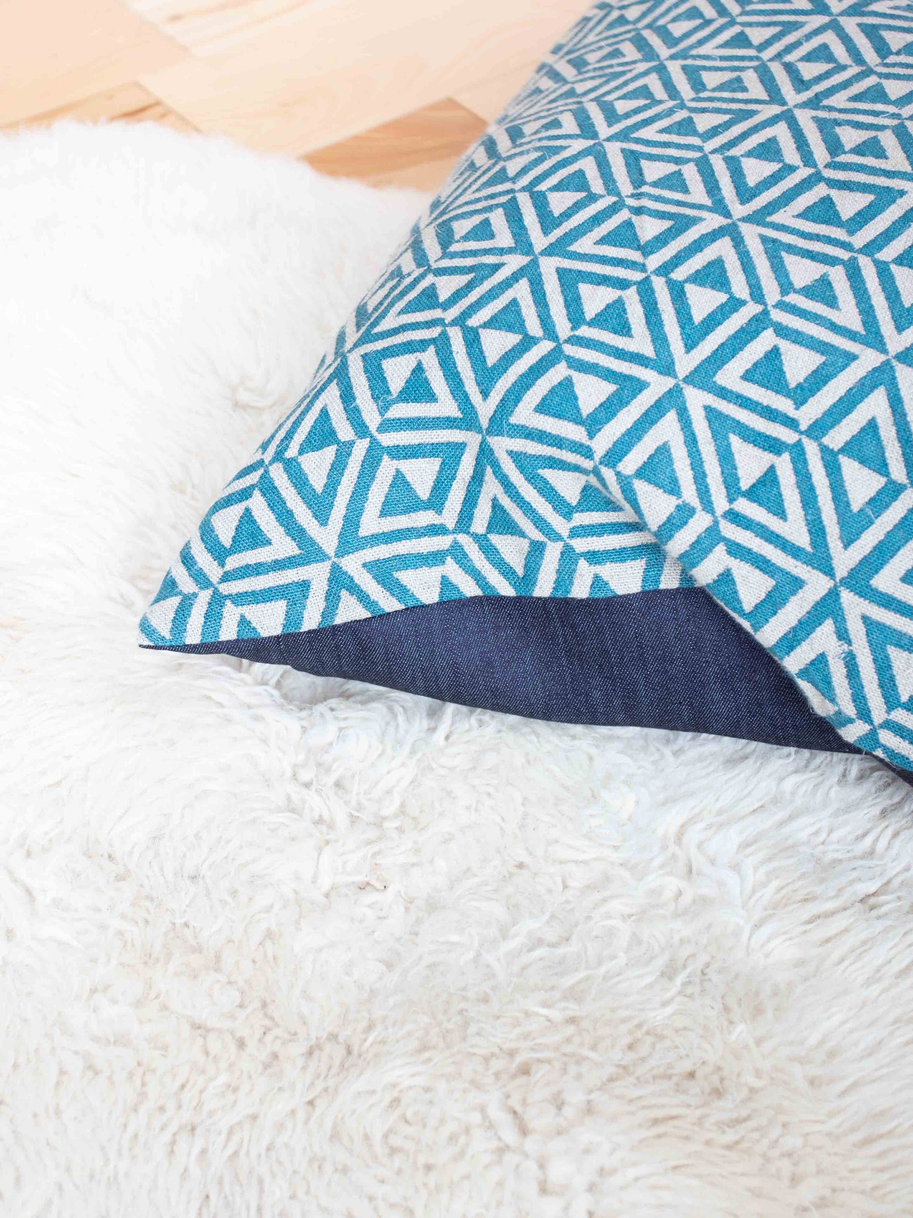 Floor Cushion - Teal Honeycomb in Linen