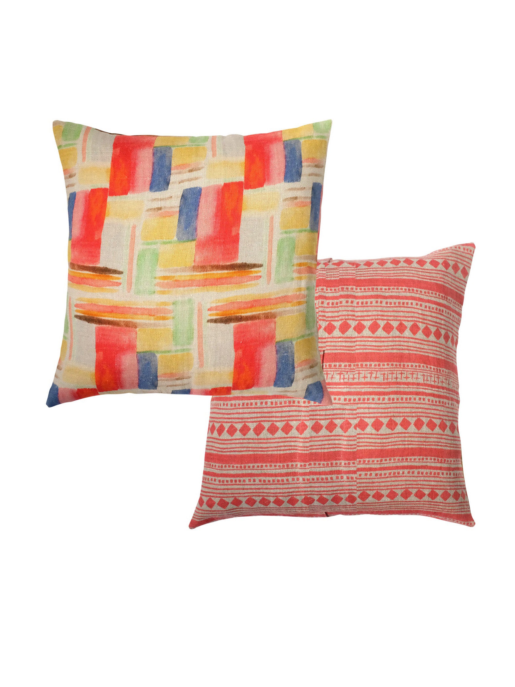 Small colour dreamer and rose cabaret stripe linen cushion 50 x 50cm