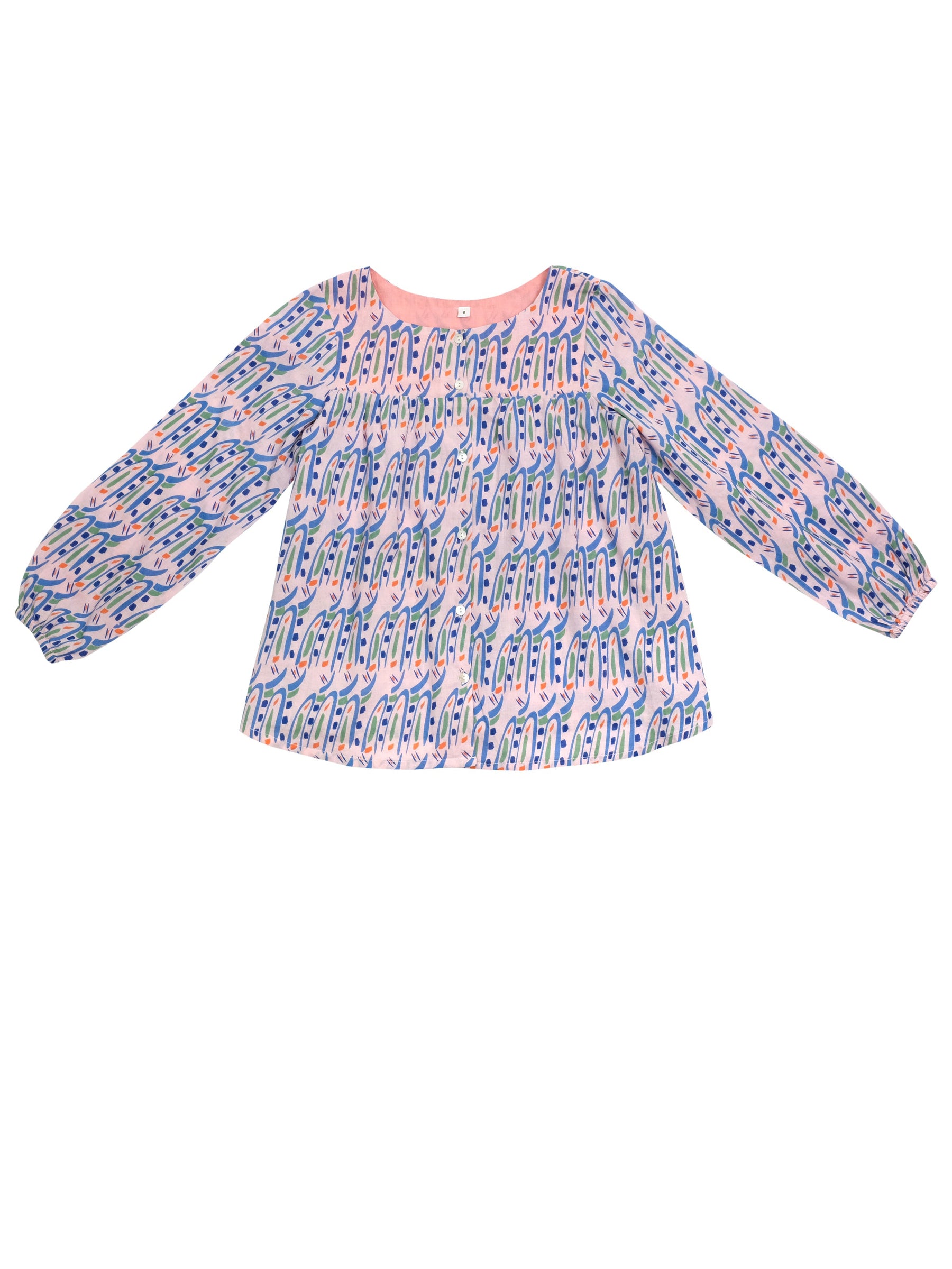 Kids organic cotton smock in Hungry Bugs on Pink 0 - 6 yrs-Humphries and Begg