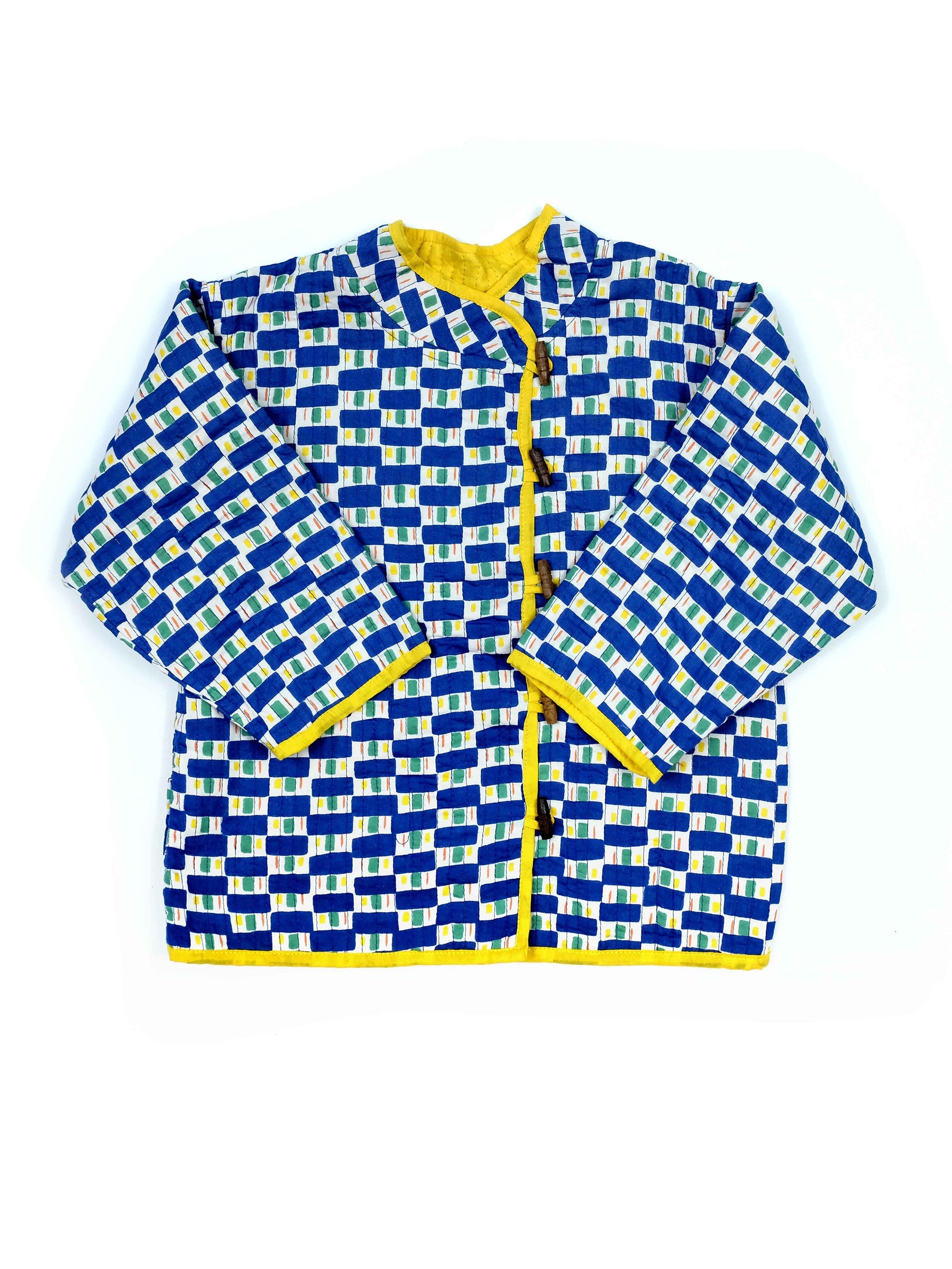 Kids organic cotton quilted Jacket in Blue Bridge-Humphries and Begg
