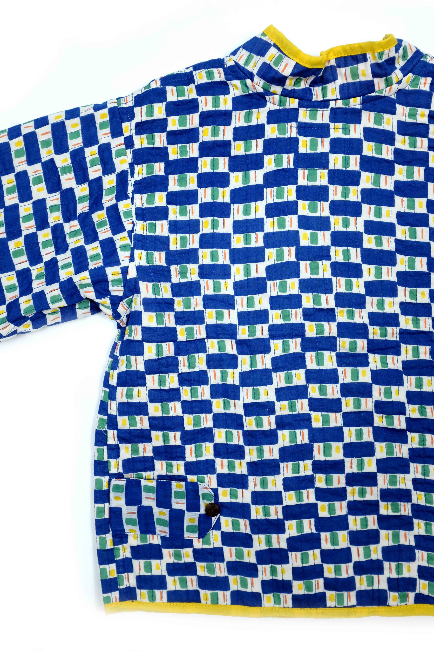 Kids organic cotton quilted Jacket in Blue Bridge-Humphries and Begg