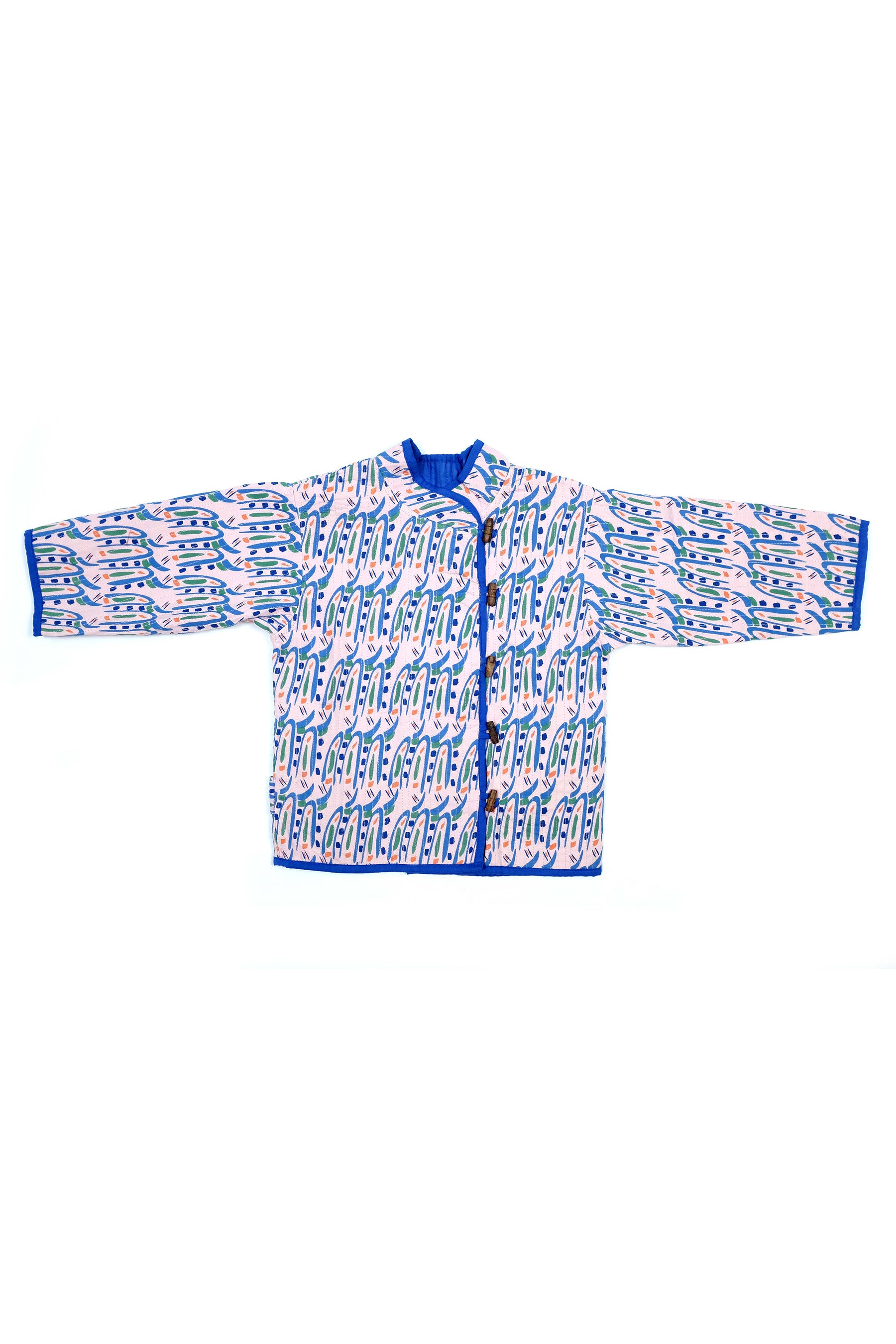 Kids organic cotton quilted Jacket in Hungry Bugs on Pink-Humphries and Begg