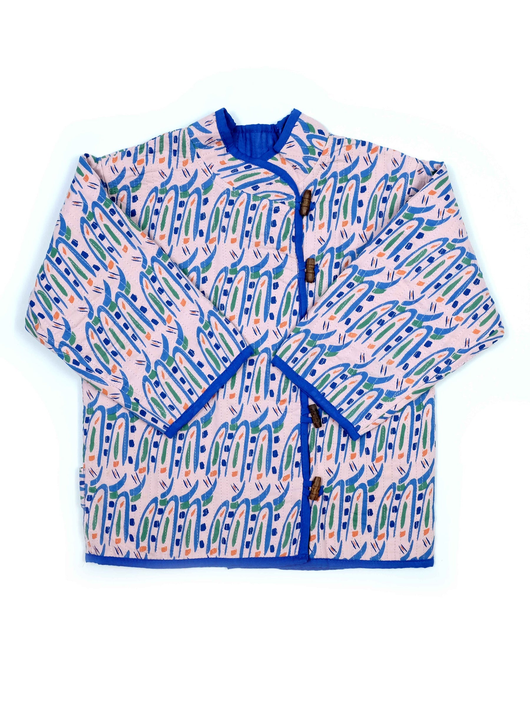 Kids organic cotton quilted Jacket in Hungry Bugs on Pink-Humphries and Begg