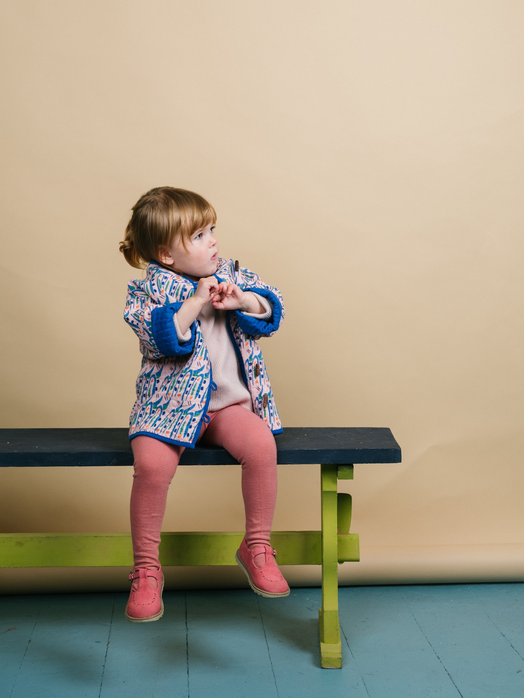 Kids organic cotton quilted Jacket in Hungry Bugs on Pink-Humphries and Begg