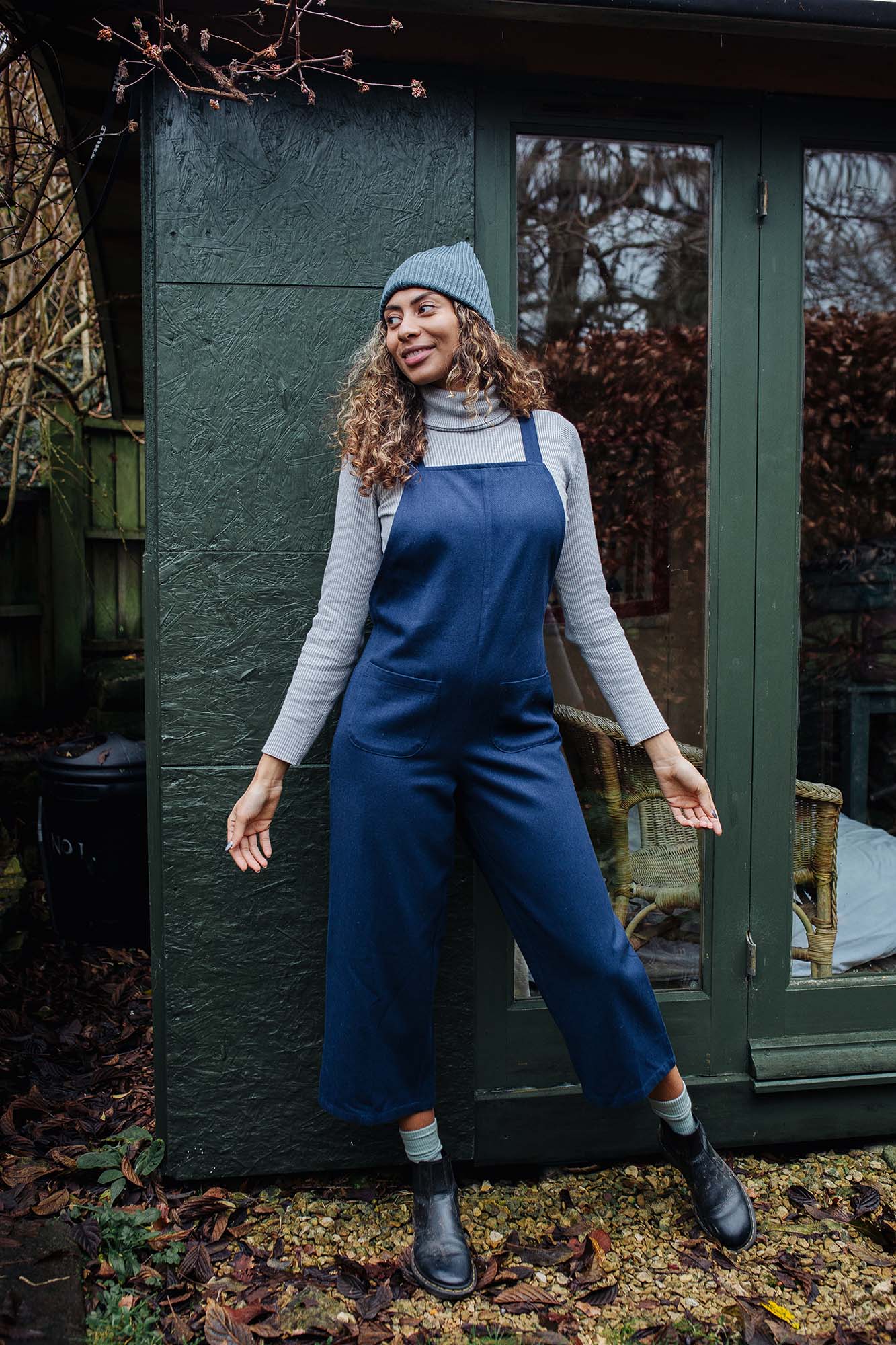 Rosie Dungarees In Navy Cotton Twill