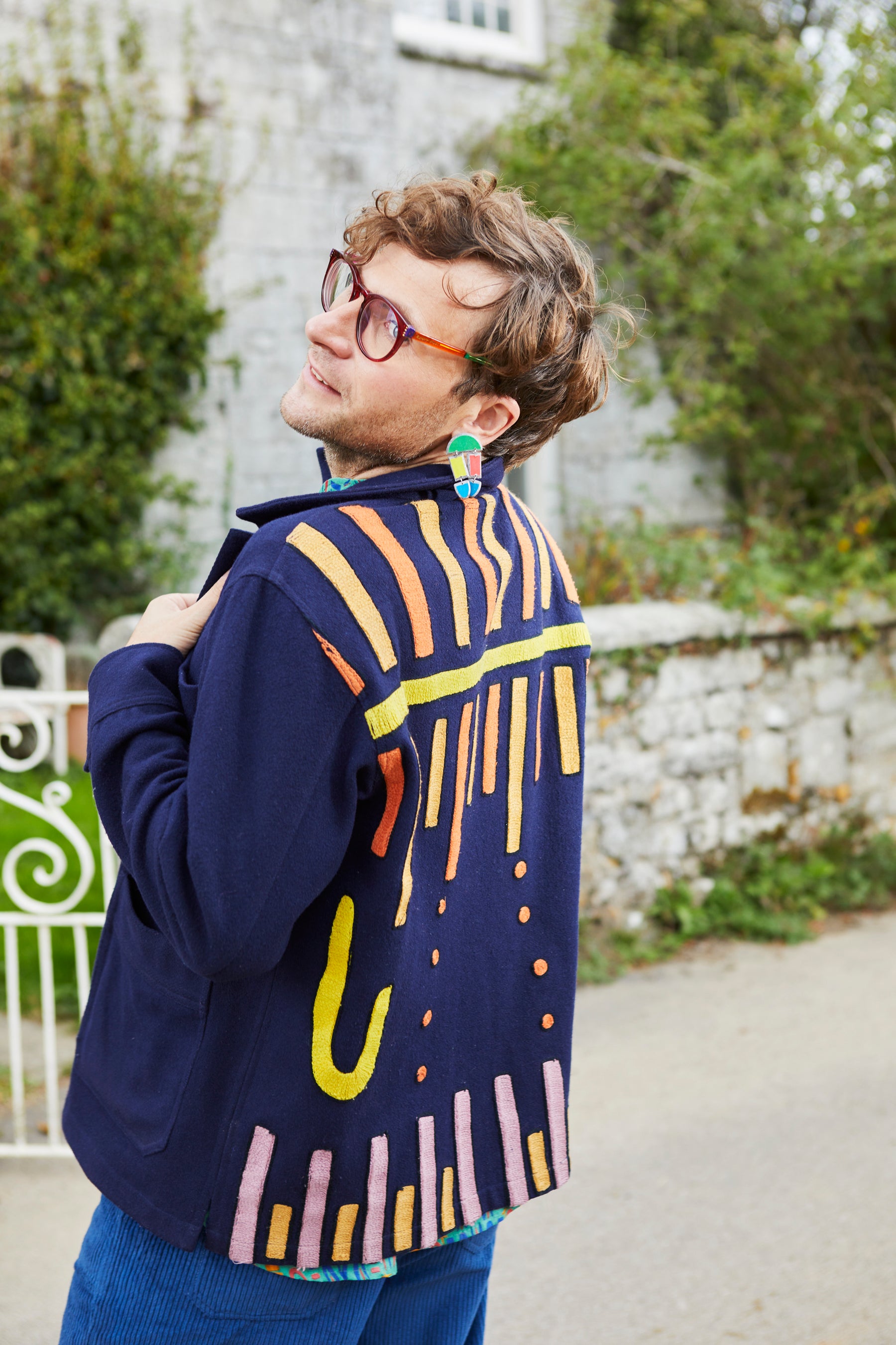 Unisex Embroidered Jacket in 'Navy'