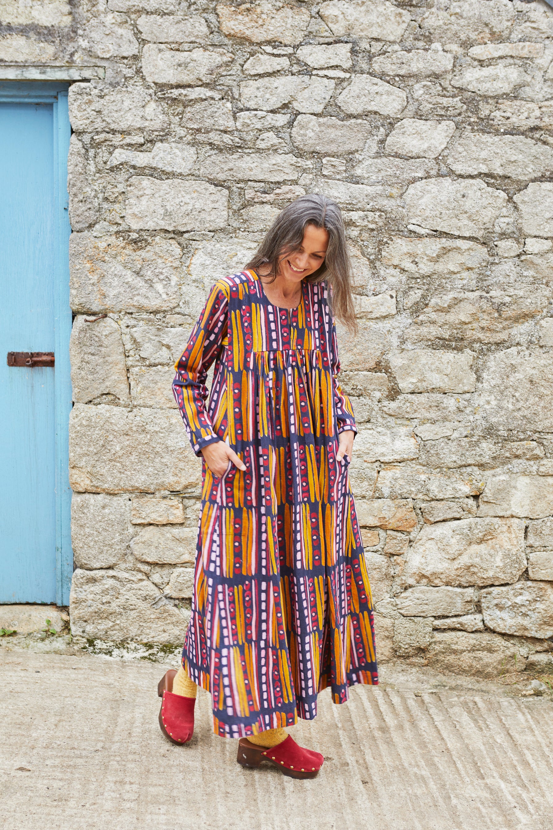 Long Dress In 'Navy Poppy'