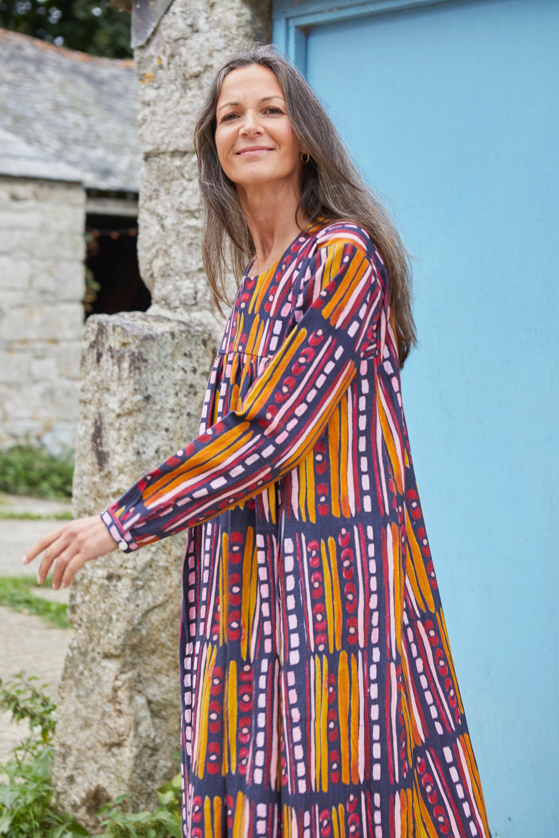 Long Dress In 'Navy Poppy'