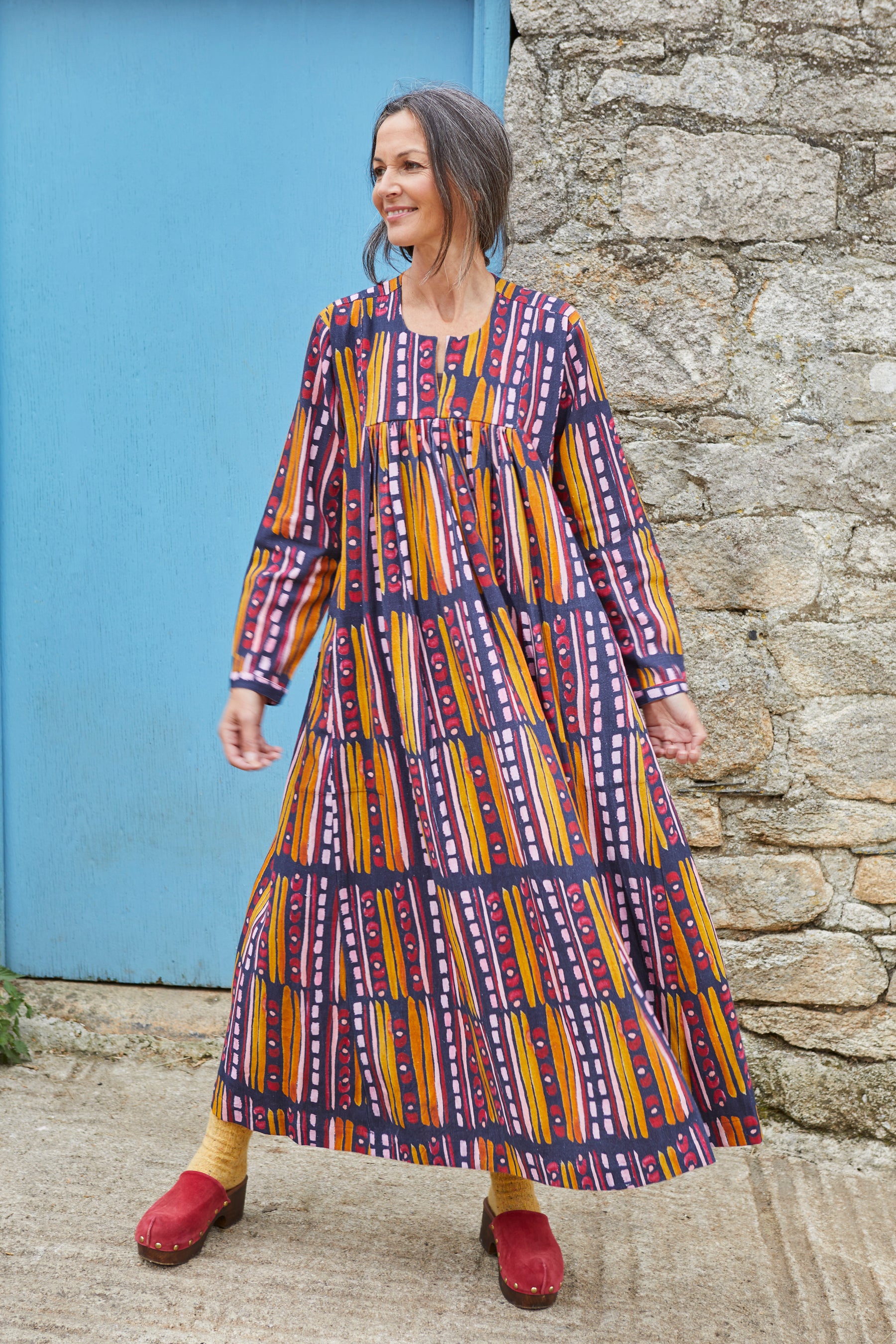 Long Dress In 'Navy Poppy'