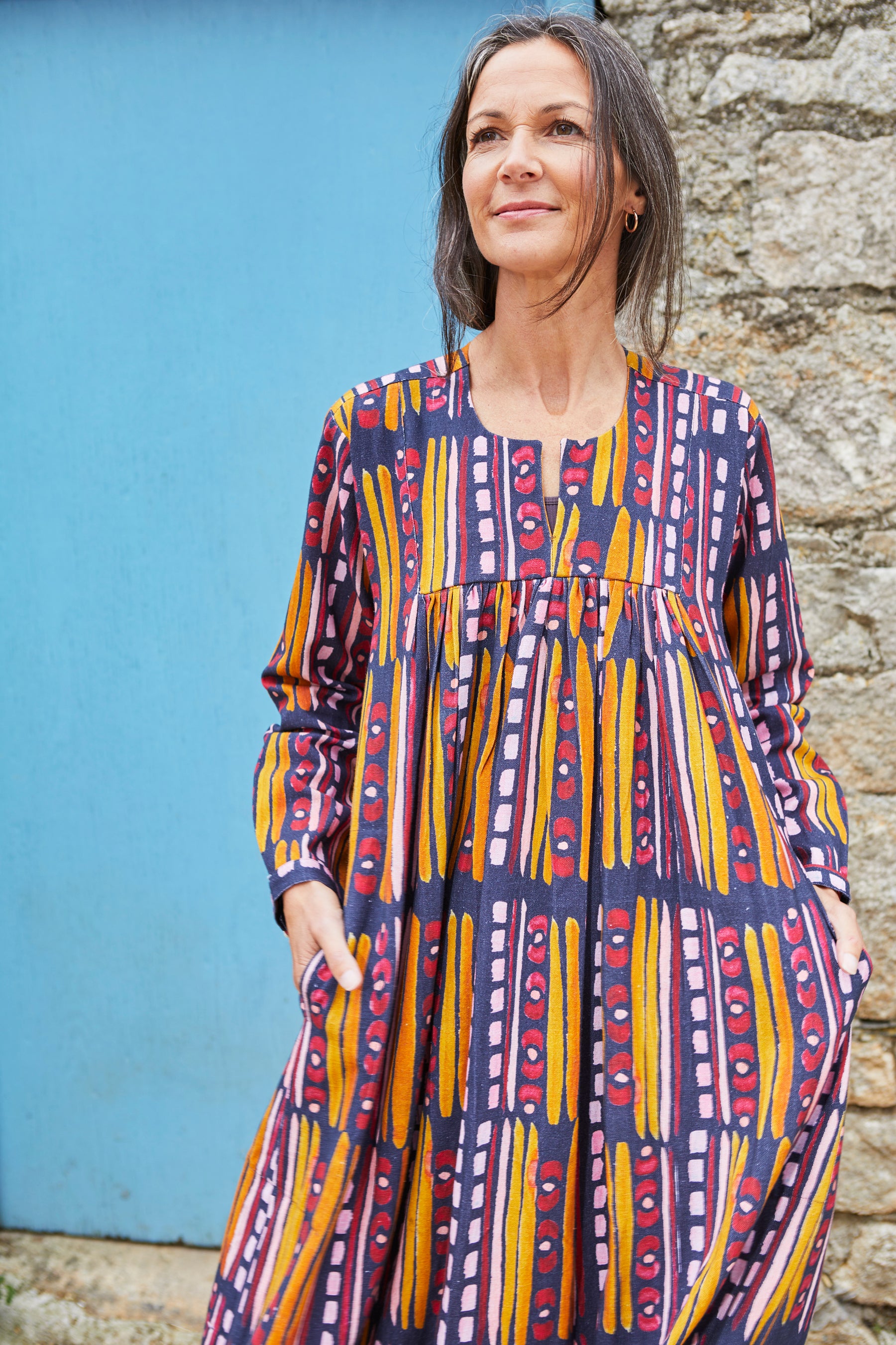 Long Dress In 'Navy Poppy'