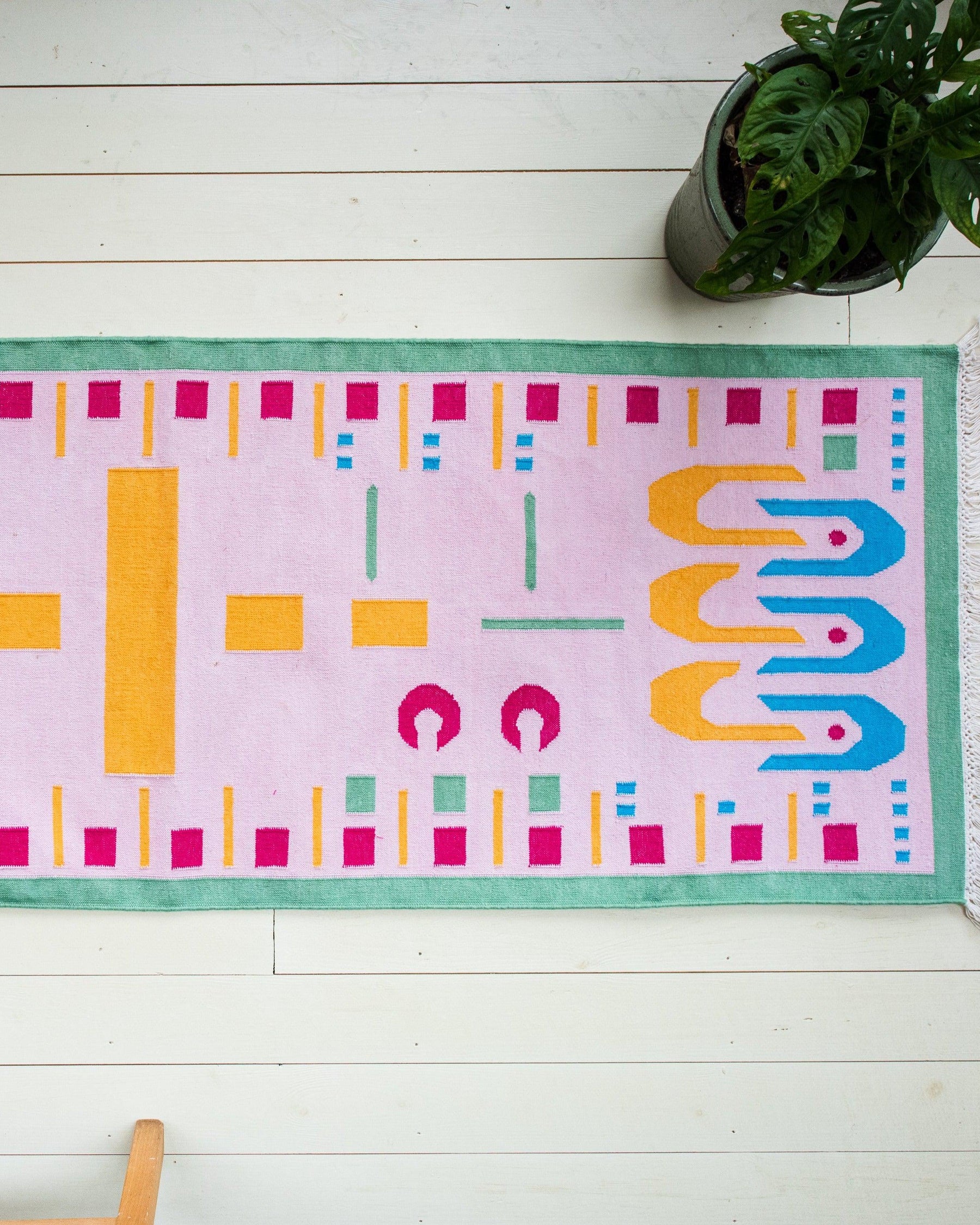 Punch Rug Runner - Handwoven cotton dhurrie-Humphries and Begg