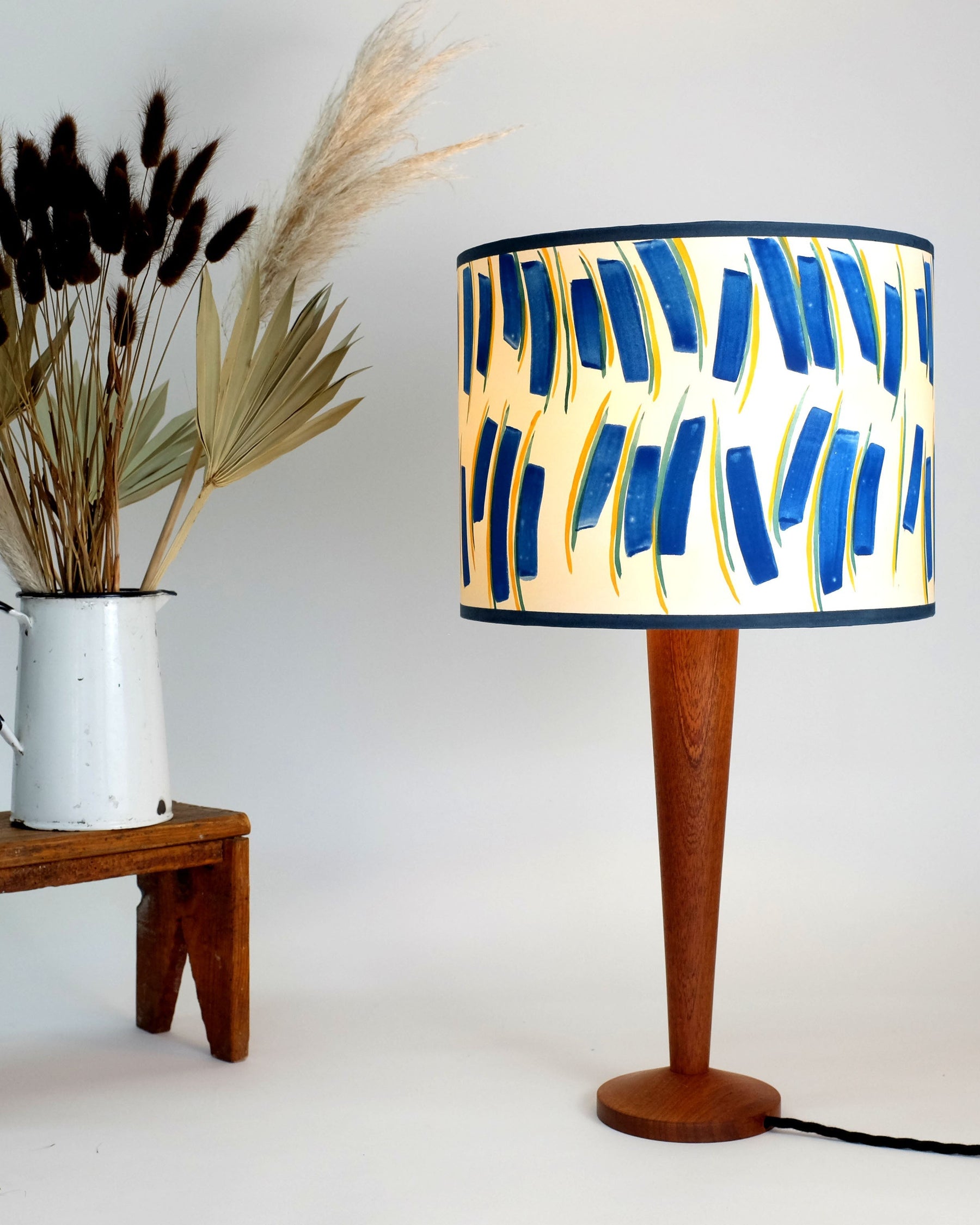 Hand painted lamp in Top and Tail by Claire Cartwright Studio-Humphries and Begg