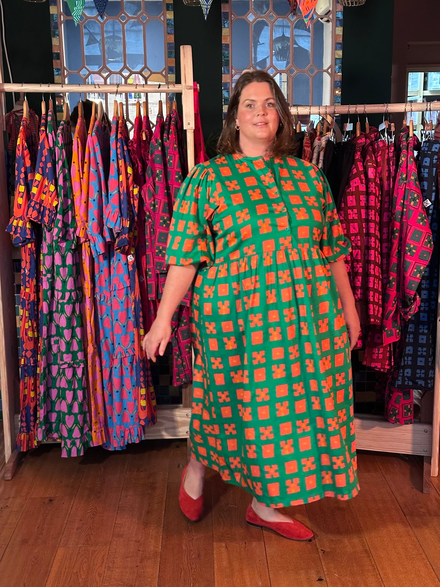 Flounce Dress in 'Green Bric a Brac'