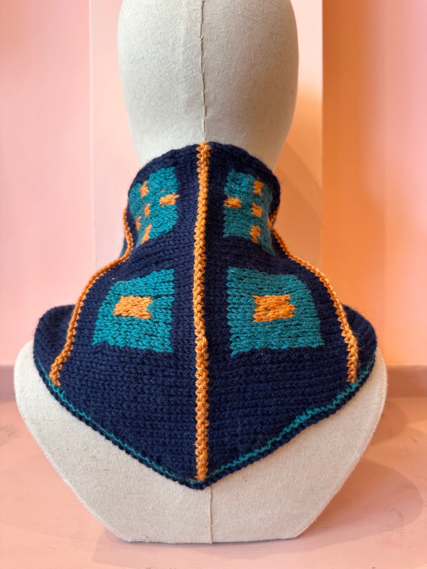 Chunky Triangle Scarf: 'Navy Chess Set'