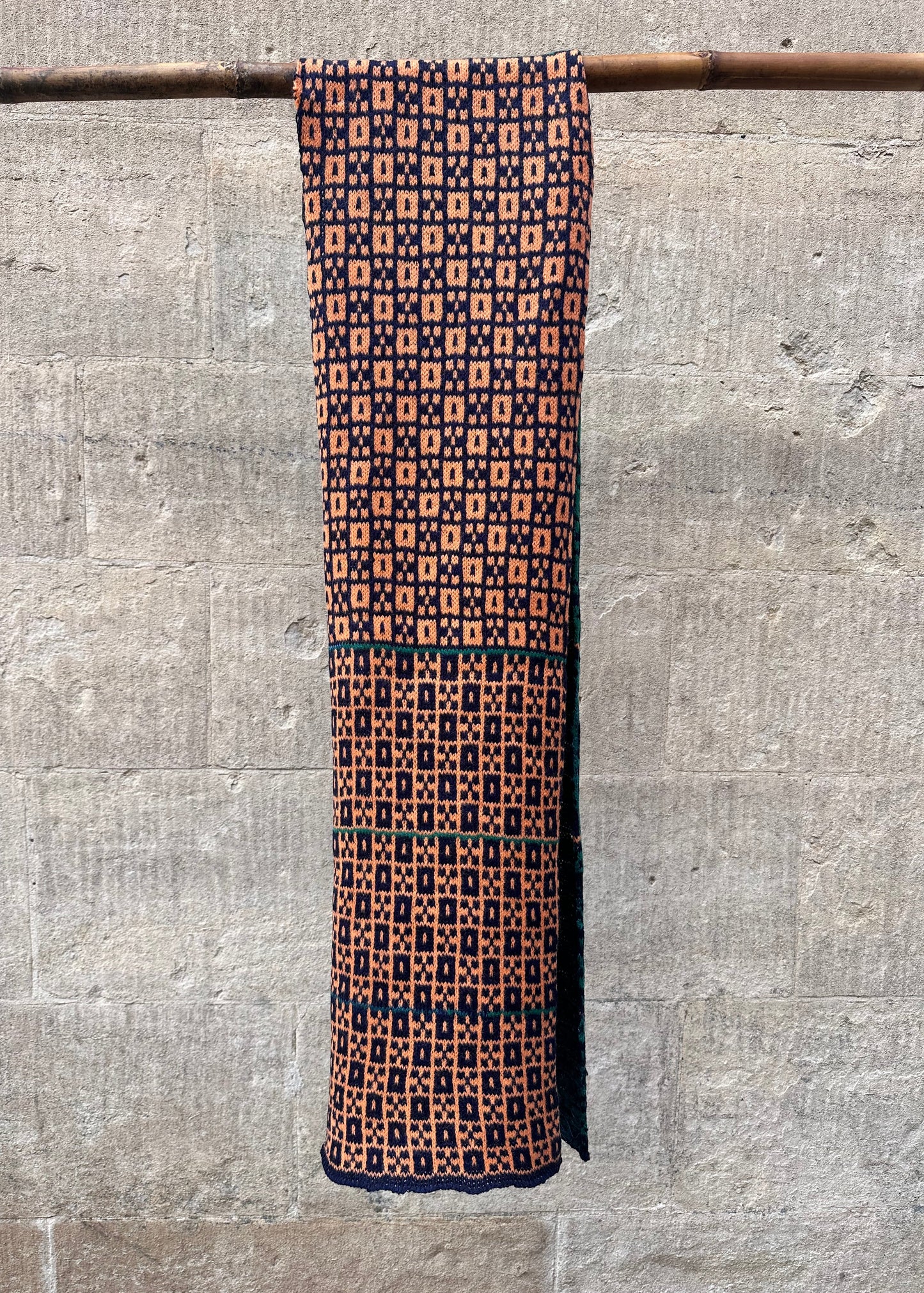 Lambswool Scarf: 'Green & Orange Chess Set'