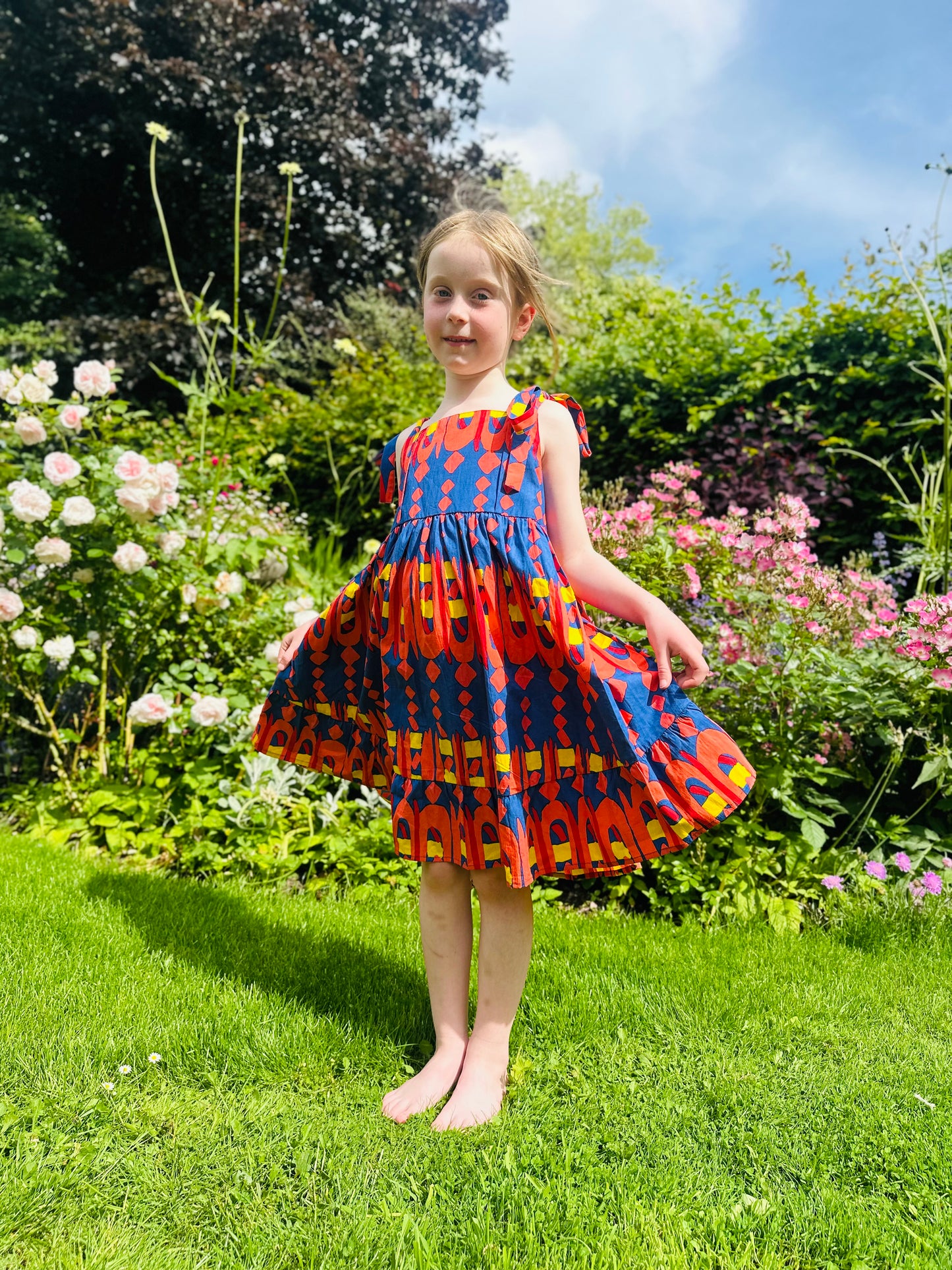 Kid's Cotton Butterfly Dress in 'Waterfall'