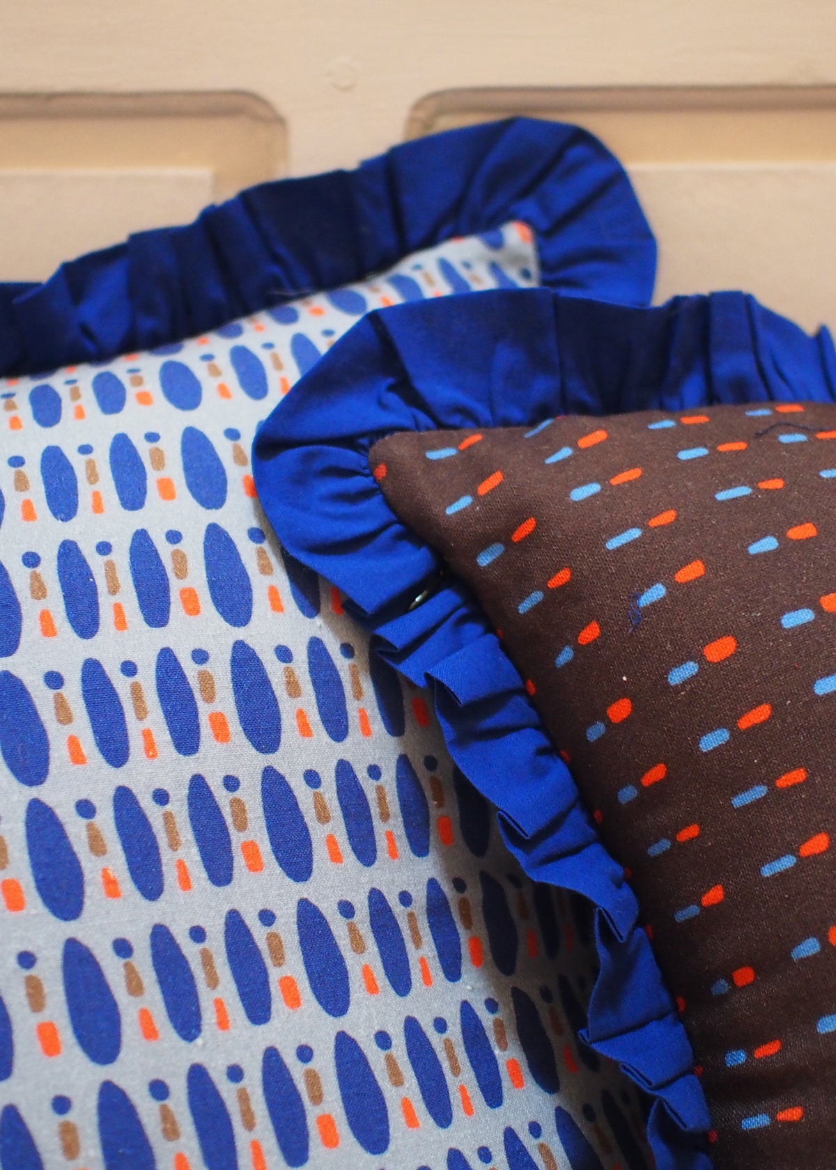 Reversible Cushion Cover 45cm x 45cm 'Chocolate drop and Blue Drop'