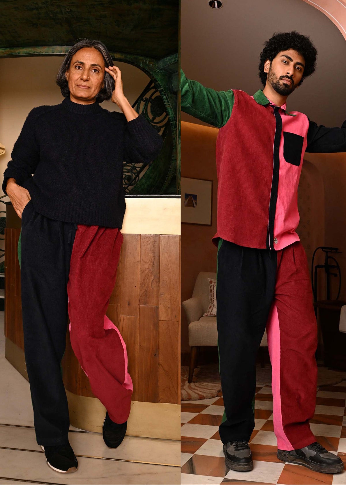 Unisex Patchwork Cord Trouser