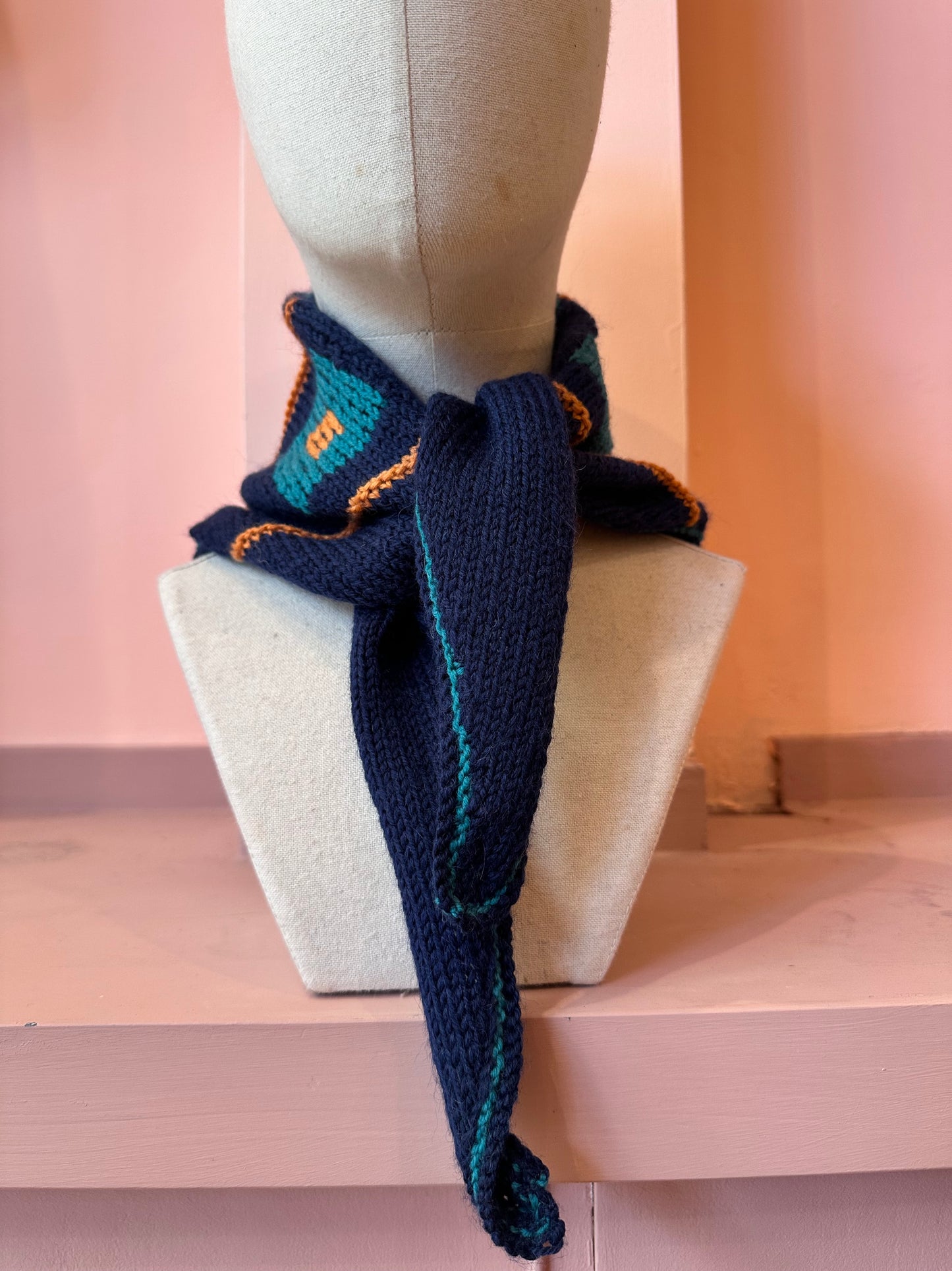 Chunky Triangle Scarf: 'Navy Chess Set'